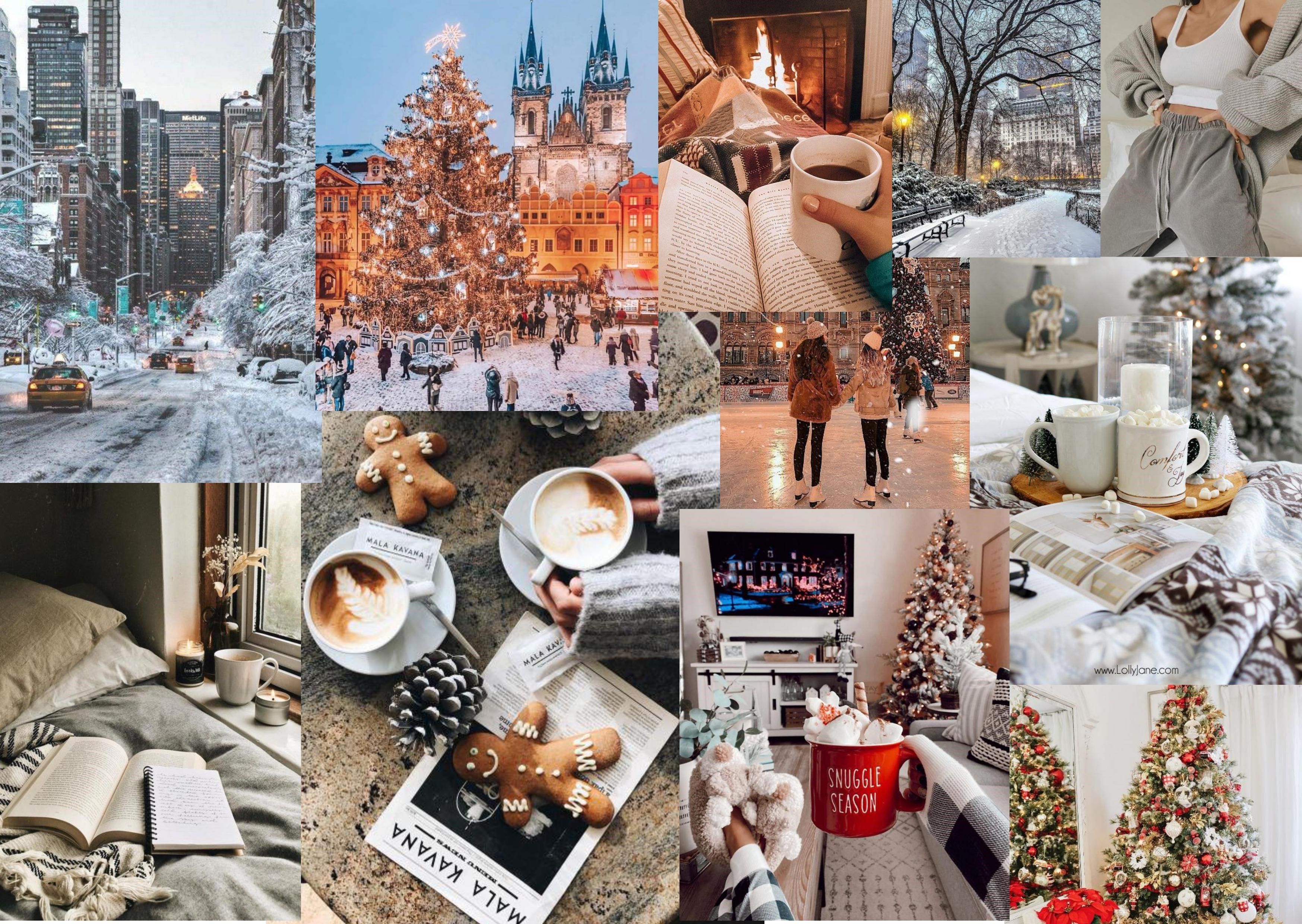 Collage, Weihnachtsmarkt, Stadt, Kaffee, Gemütlich, 2K, Desktop-Hintergrund für Windows