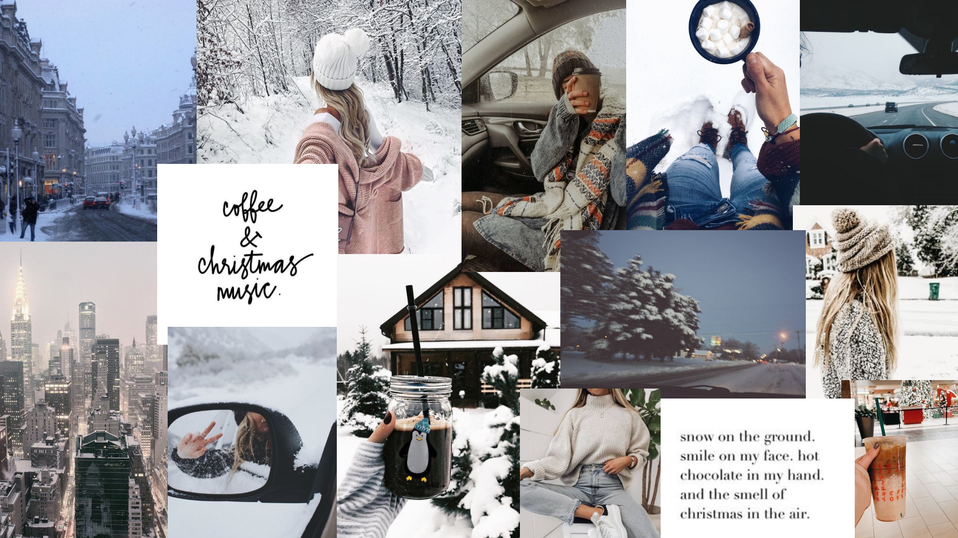 Collage, Coffee & Christmas Music, Mütze, Stadt, Ästhetisch, Full HD, Desktop-Hintergrund