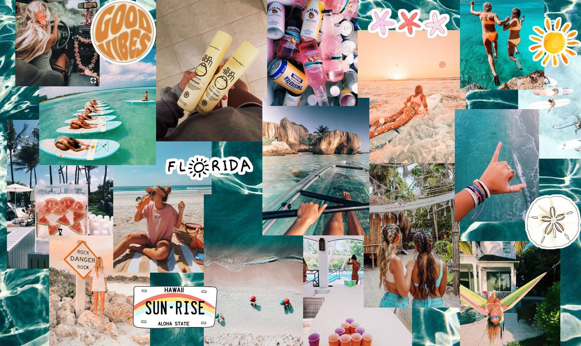 Collage, Florida, Strand, Türkis, Sonnencreme, Urlaub, Full HD, Desktop-Hintergrund für Windows