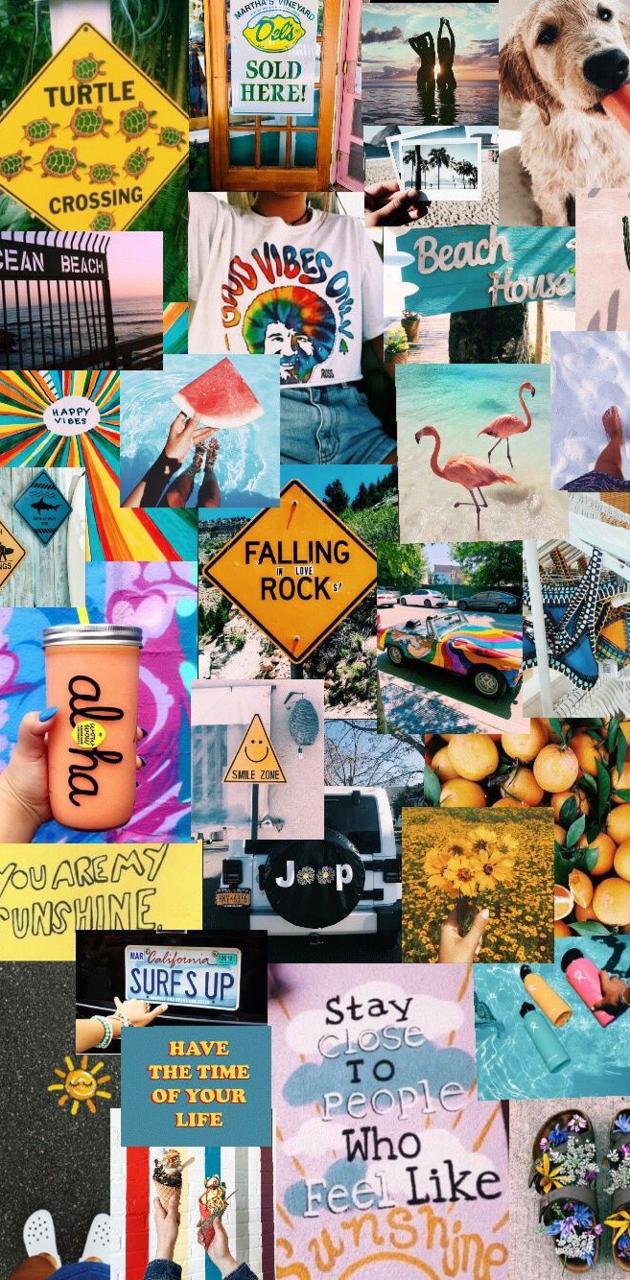 Collage, Vintage, Sticker, Bunt, Ästhetik, Hintergrundbild für iPhone und Android