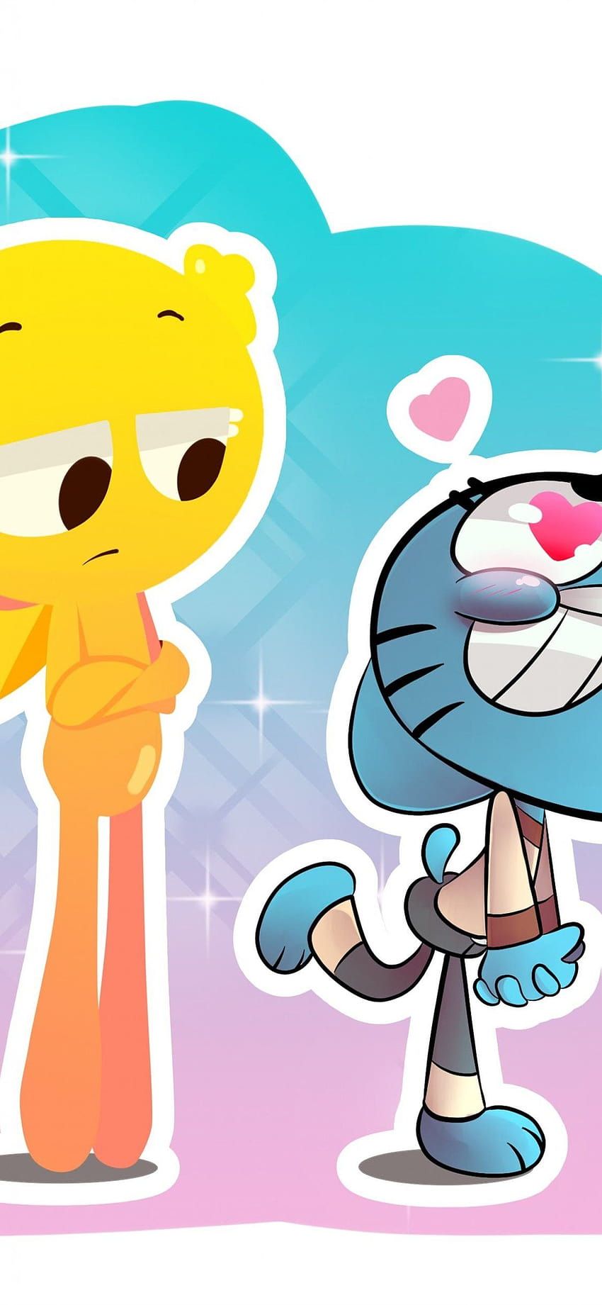 Gumball Watterson, Penny Fitzgerald, Verliebt, Herz, Pastell, Hochformat, Android-Hintergrundbild