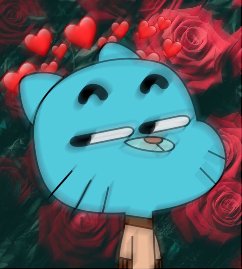 Gumball Watterson, Rosen, Herzen, Verliebter Blick, Rot, Hintergrundbild fürs iPad