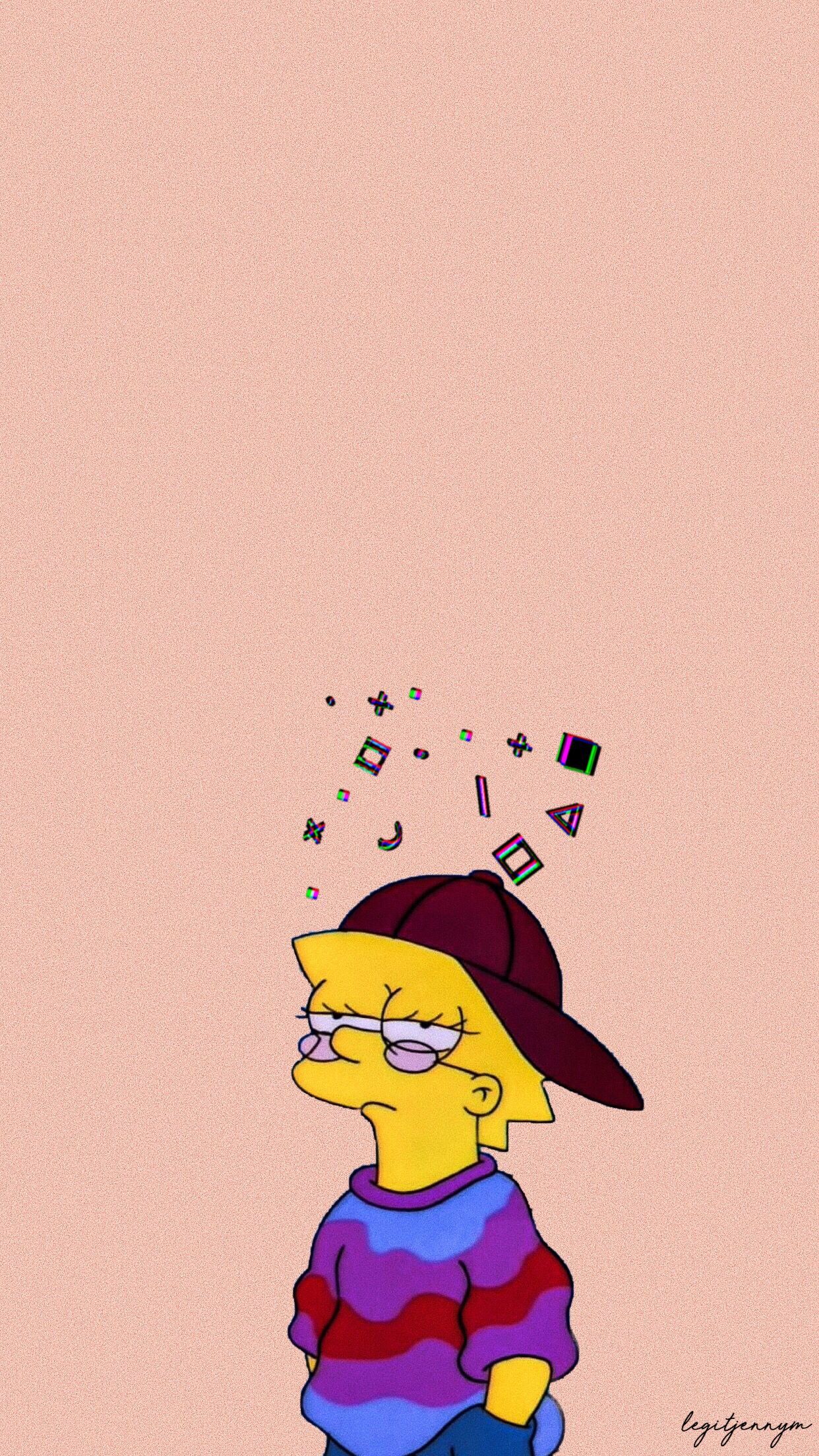 Lisa Simpson, Basecap, Musiknoten, Pastellrosa, Full HD, Handy-Hintergrund im Hochformat