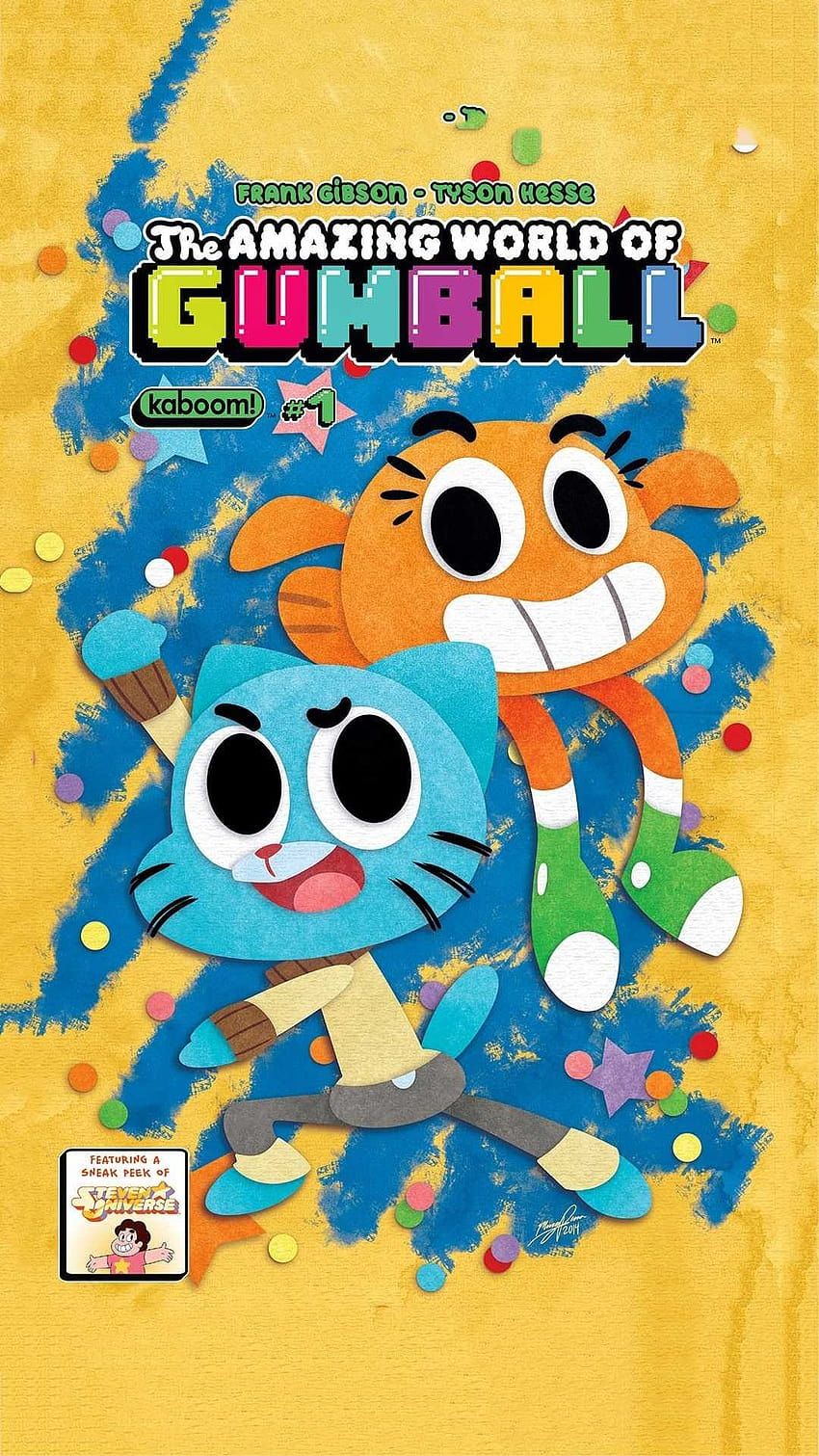 Die fantastische Welt von Gumball, Gumball Watterson, Darwin Watterson, Logo, Gelber Hintergrund, Hochformat, Sperrbildschirm