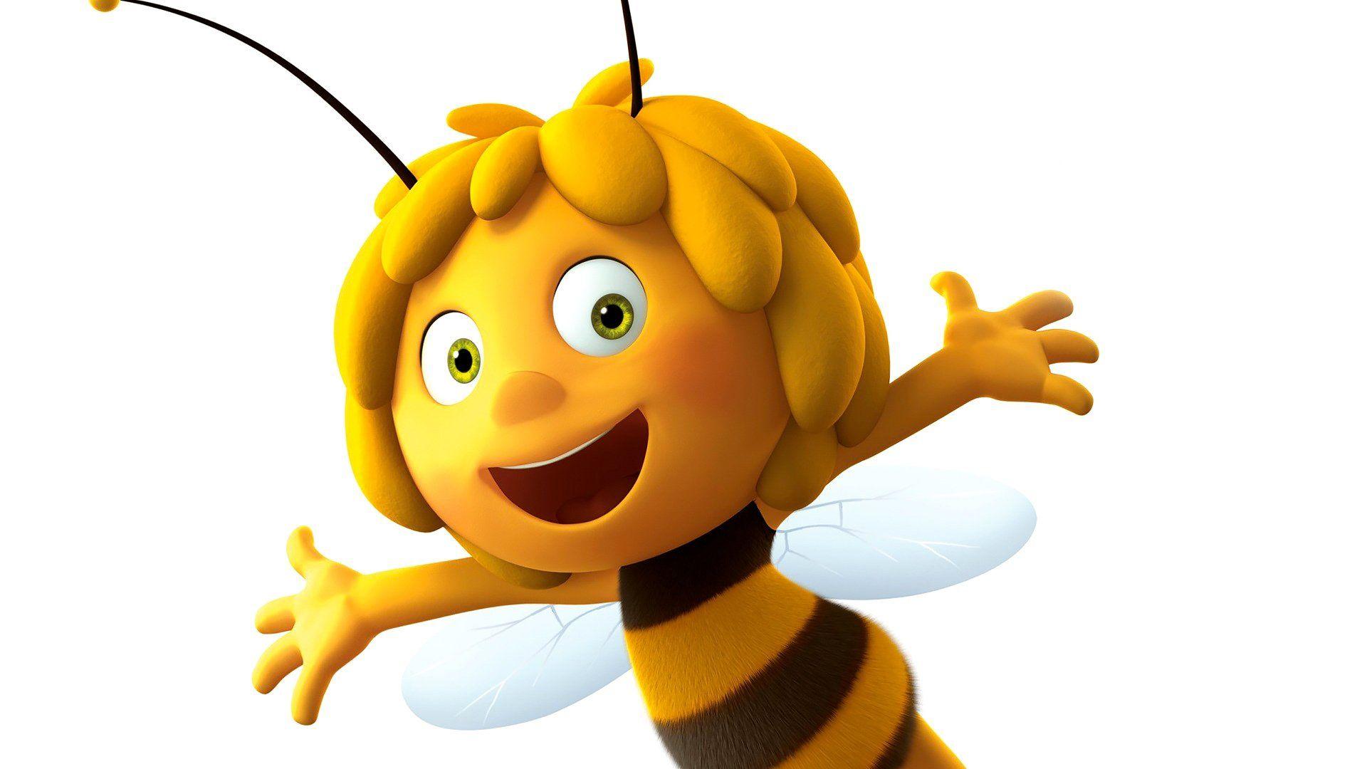Biene Maja, Fröhlich, Weißer Hintergrund, 3D-Animation, Full HD Wallpaper