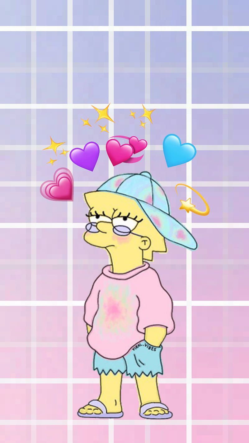 Lisa Simpson, Herzen, Gitter, Pastell, Kawaii, HD, Hintergrundbild fürs Handy