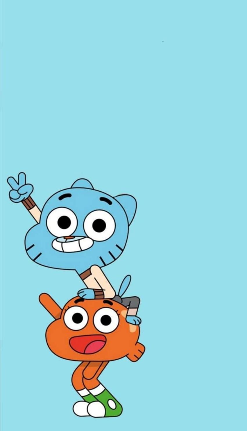 Gumball Watterson, Darwin Watterson, Hellblauer Hintergrund, Minimalismus, Hochformat, Sperrbildschirm