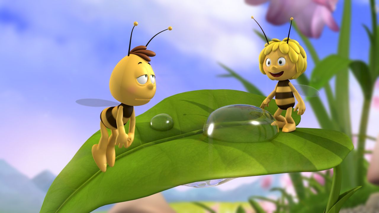 Willi, Biene Maja, Blatt, Wassertropfen, 16:9, HD-Hintergrundbild für den Desktop