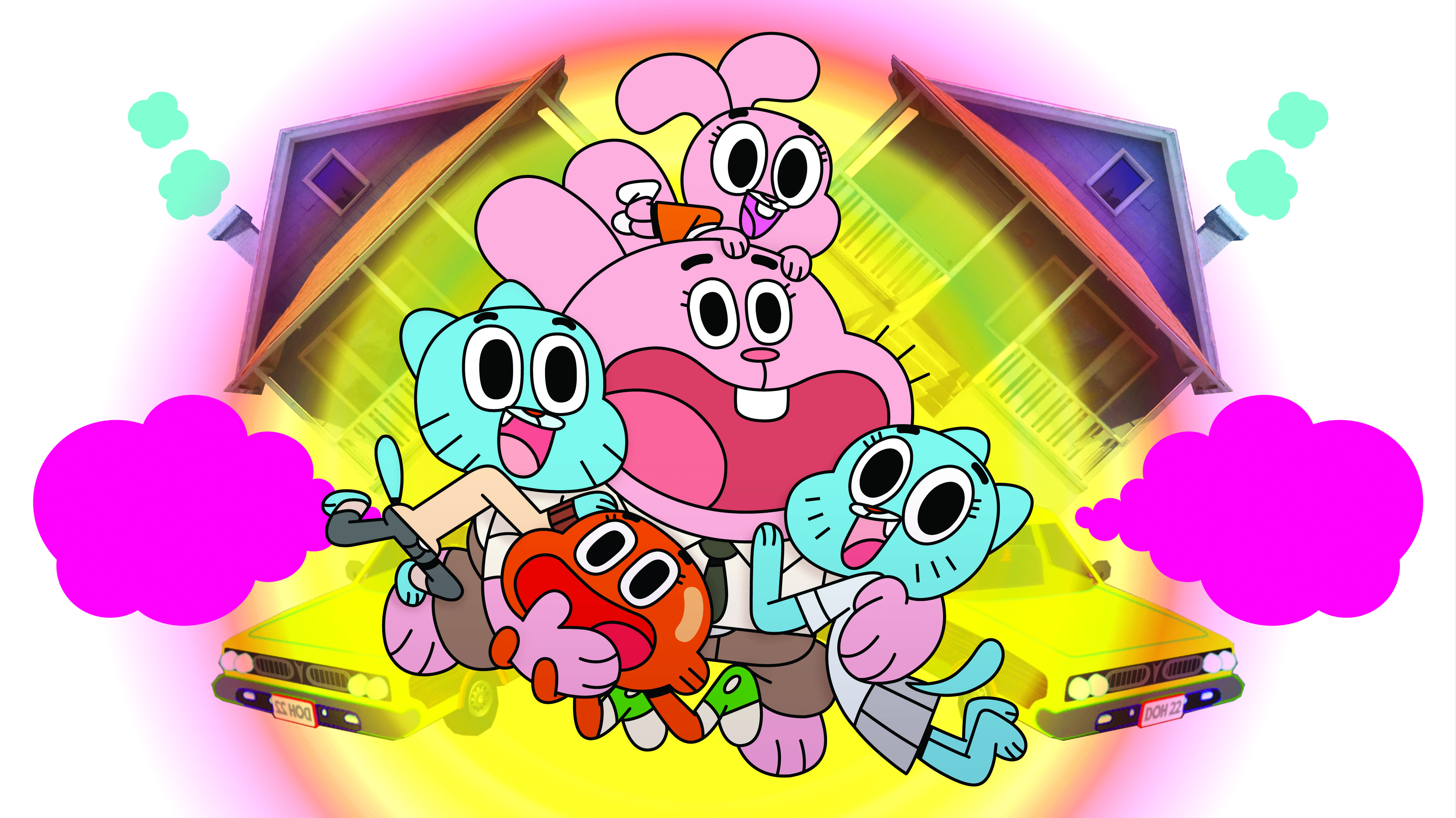 Gumball Watterson, Darwin Watterson, Anais Watterson, Richard Watterson, Familie Watterson, Bunt, 4K-Desktop-Hintergrund