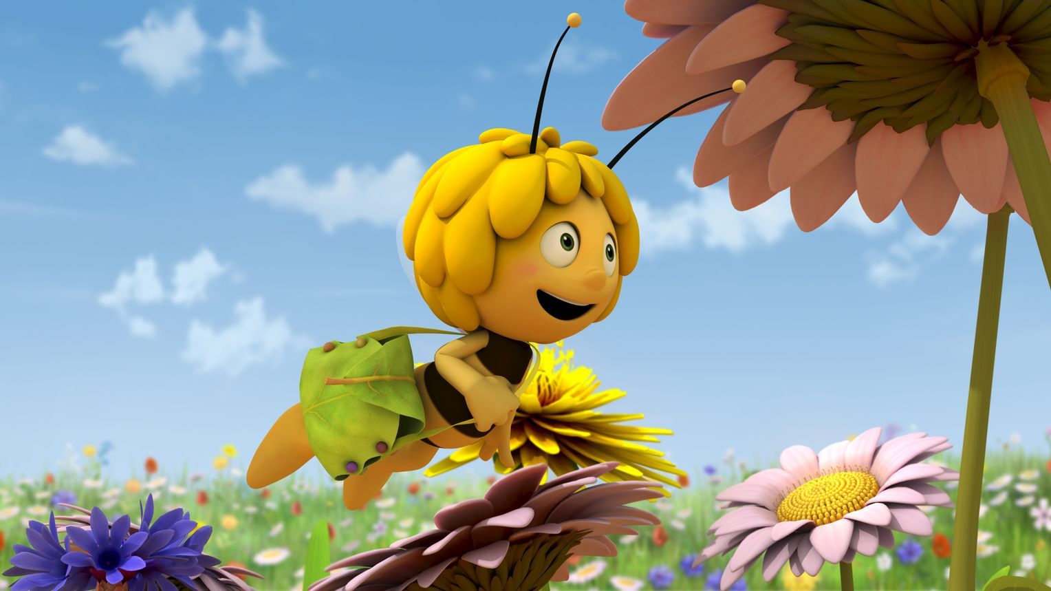 Biene Maja, Blumenwiese, Fliegen, Blauer Himmel, HD, Hintergrundbild für den PC