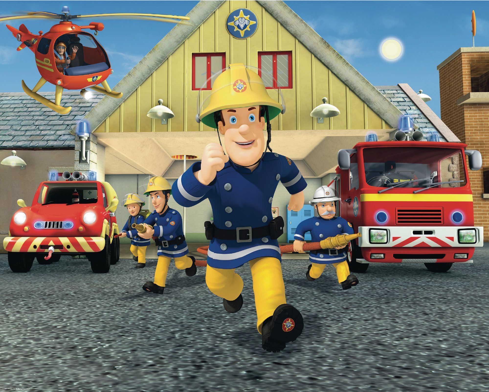 Feuerwehrmann Sam, Pontypandy, Feuerwehrauto, Hubschrauber, Feuerwehrleute, Zeichentrick, Sonniger Tag, Full-HD-Hintergrund