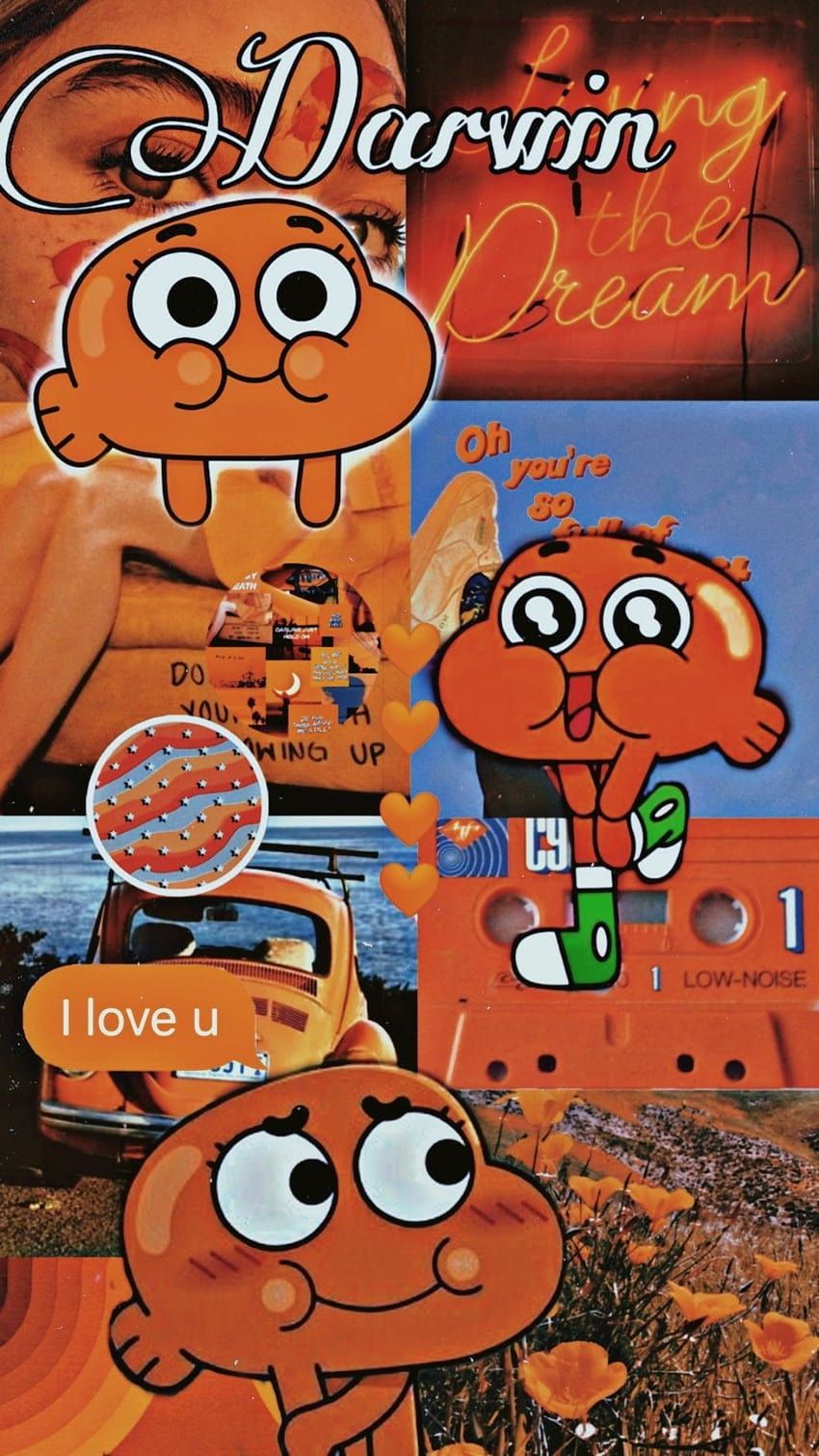 Darwin Watterson, Collage, Orange, Ästhetik, Hochformat, Sperrbildschirm fürs iPhone