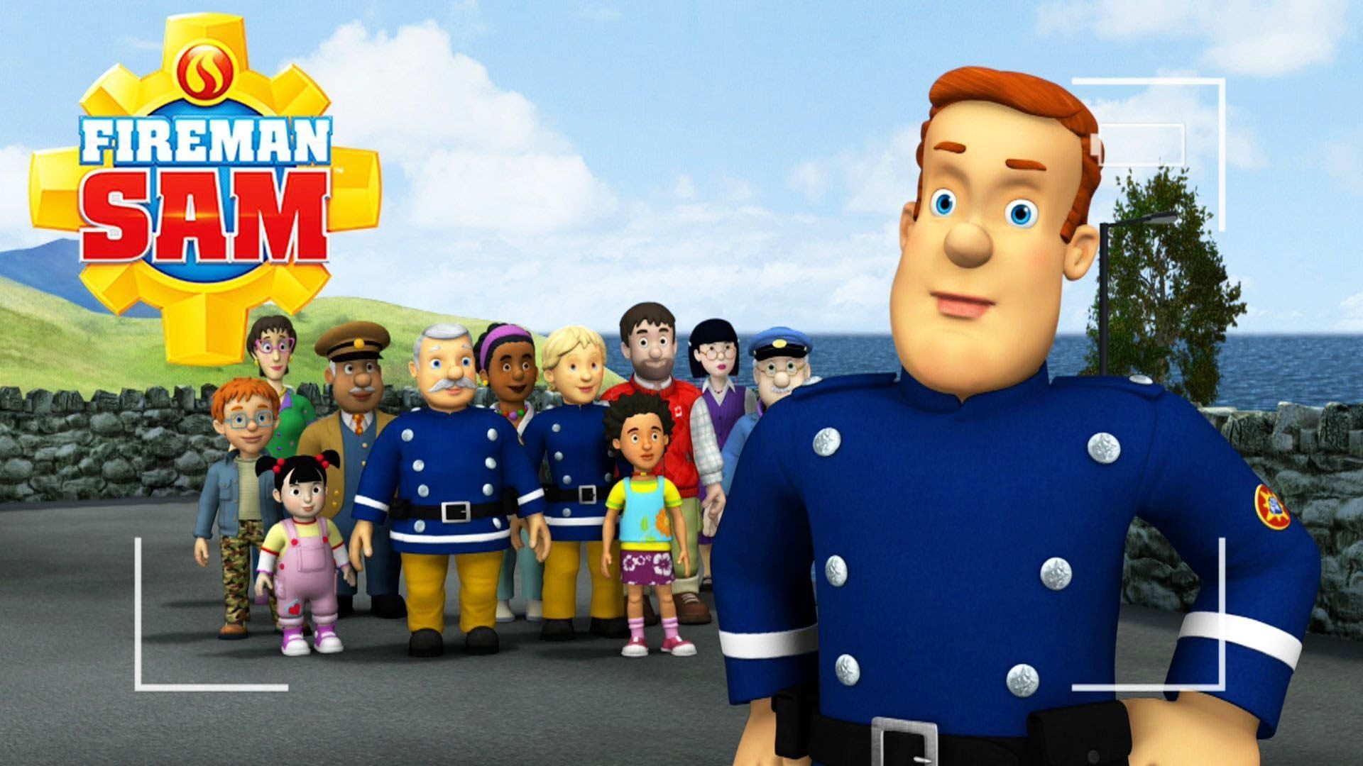 Feuerwehrmann Sam, Fireman Sam, Logo, Figurengruppe, Kinderserie, Animation, 1080p-Hintergrundbild