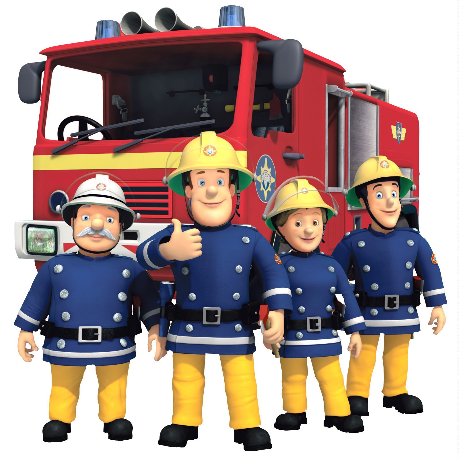 Feuerwehrmann Sam, Feuerwehrauto, Feuerwehrleute, Weißer Hintergrund, 3D-Animation, HD Wallpaper