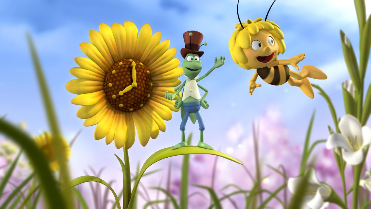 Flip, Biene Maja, Sonnenblume, Wiese, 16:9, HD-Hintergrundbild für den Desktop