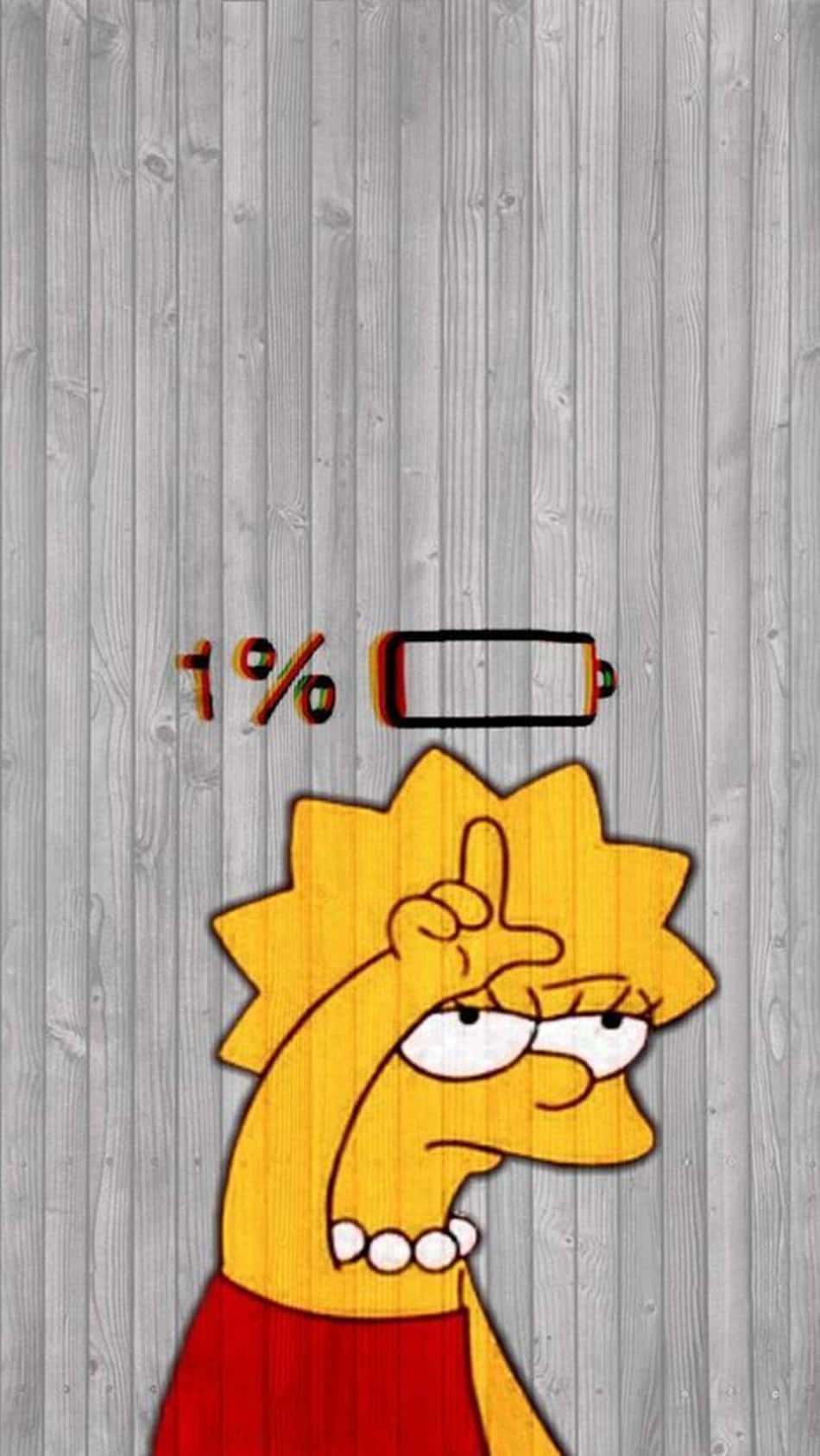 Lisa Simpson, Akku leer, 1 %, Holzwand, Meme, HD, Hintergrundbild fürs Handy