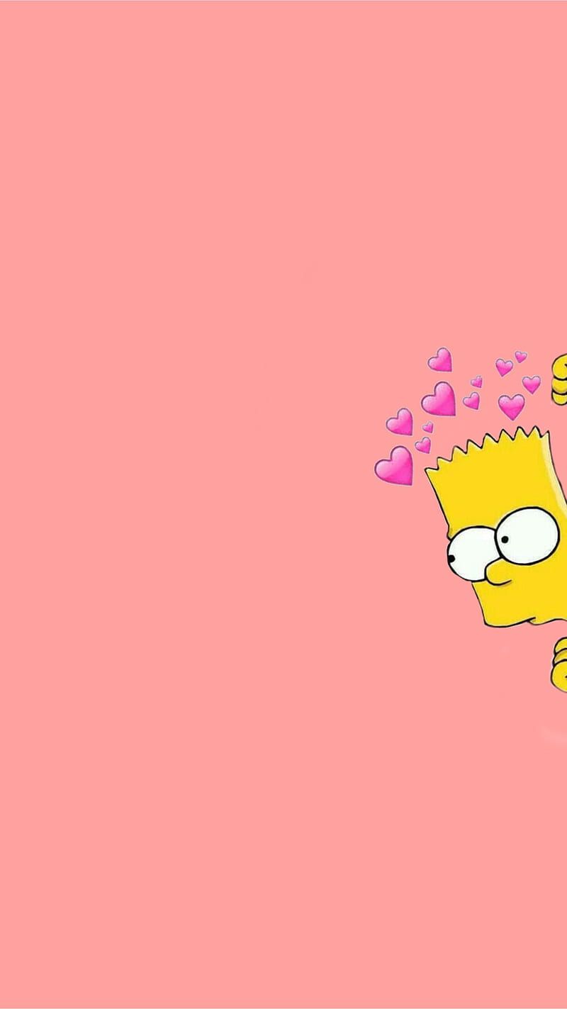 Bart Simpson, Herzen, Rosa Hintergrund, Minimalistisch, HD, Sperrbildschirm fürs iPhone