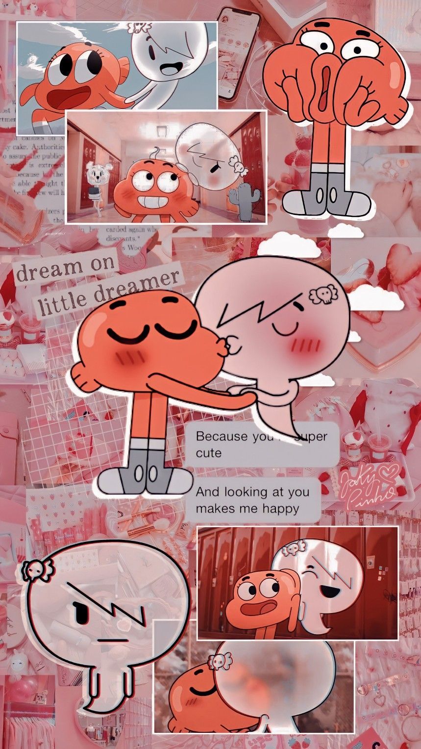 Gumball Watterson, Darwin Watterson, Comic-Collage, Rosa, Hochformat, Hintergrundbild fürs Handy