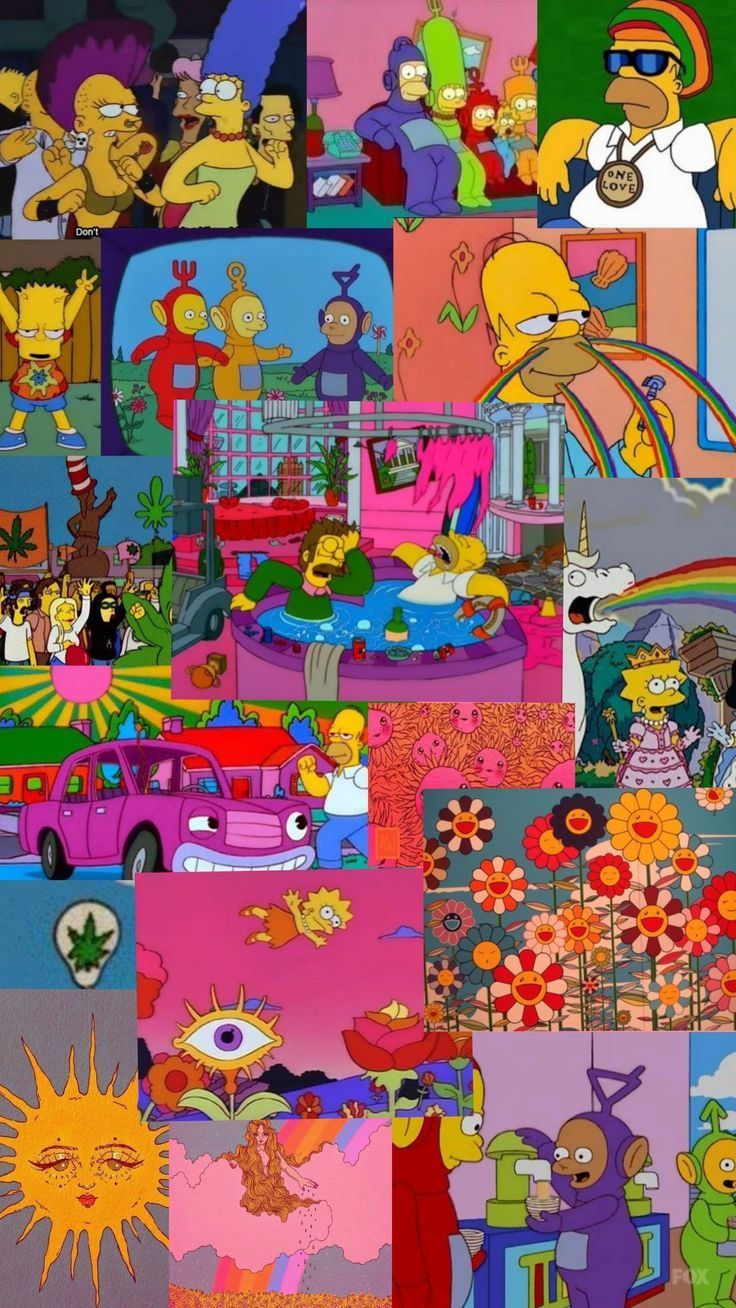 Die Simpsons, Collage, Bunt, Springfield, HD, Handy-Hintergrund im Hochformat