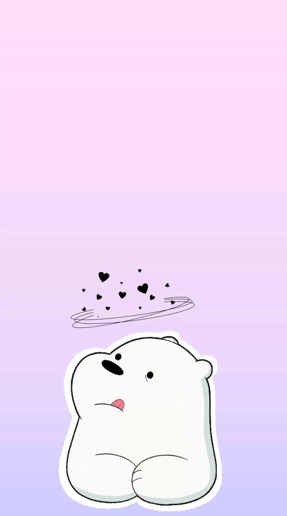 Eisbär, Herzen, Kawaii, Rosa, Pastell, Full HD, Handy-Hintergrund im Hochformat