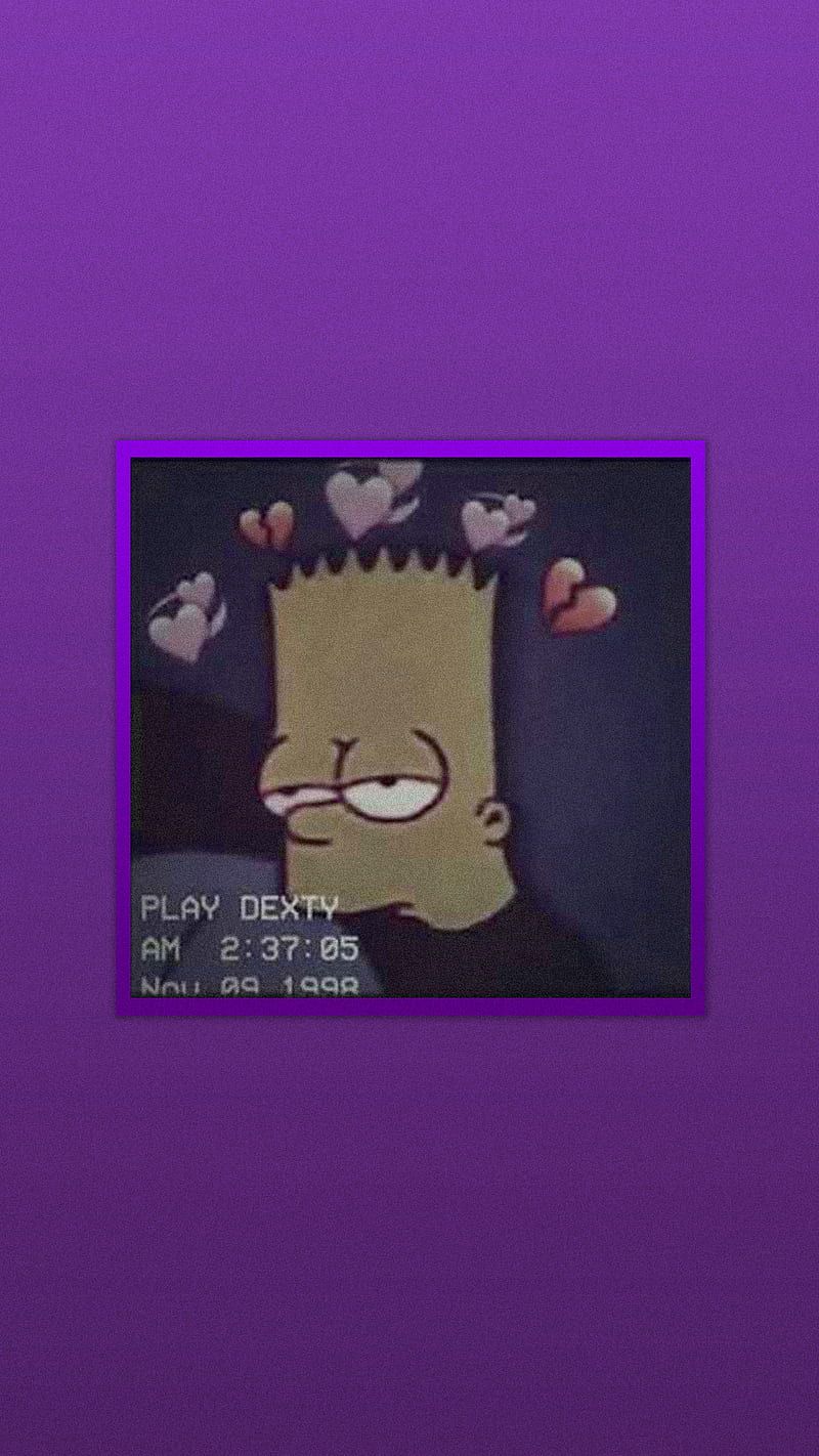 Bart Simpson, Musikplayer, Lila, Traurig, Hochformat, Hintergrundbild fürs Smartphone