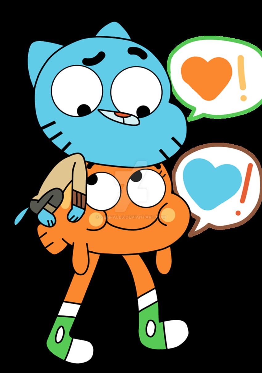 Gumball Watterson, Darwin Watterson, Herzen, Schwarzer Hintergrund, Freundschaft, HD Wallpaper