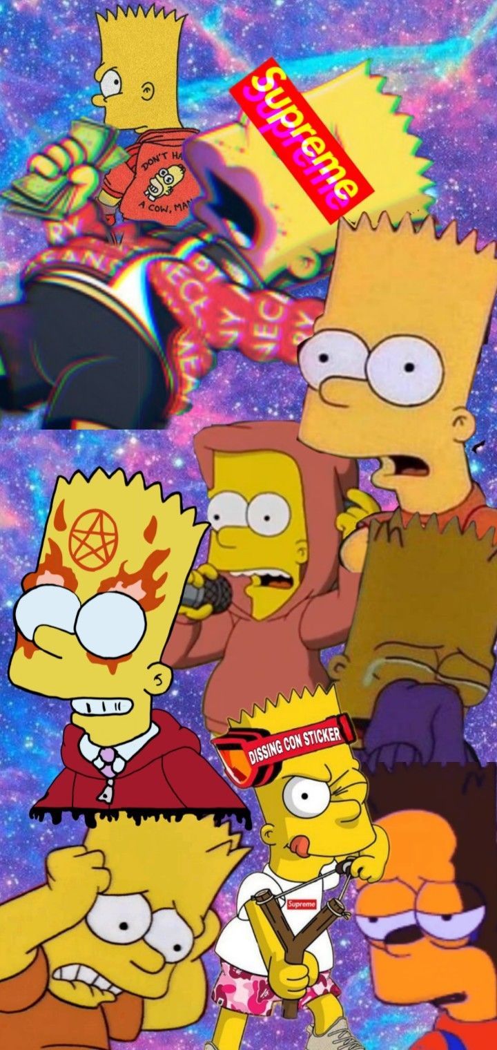 Bart Simpson, Collage, Supreme, Sticker, HD, Hintergrundbild fürs Handy