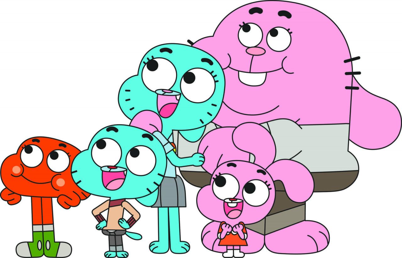 Gumball Watterson, Darwin Watterson, Anais Watterson, Richard Watterson, Familie Watterson, Weißer Hintergrund, HD Wallpaper