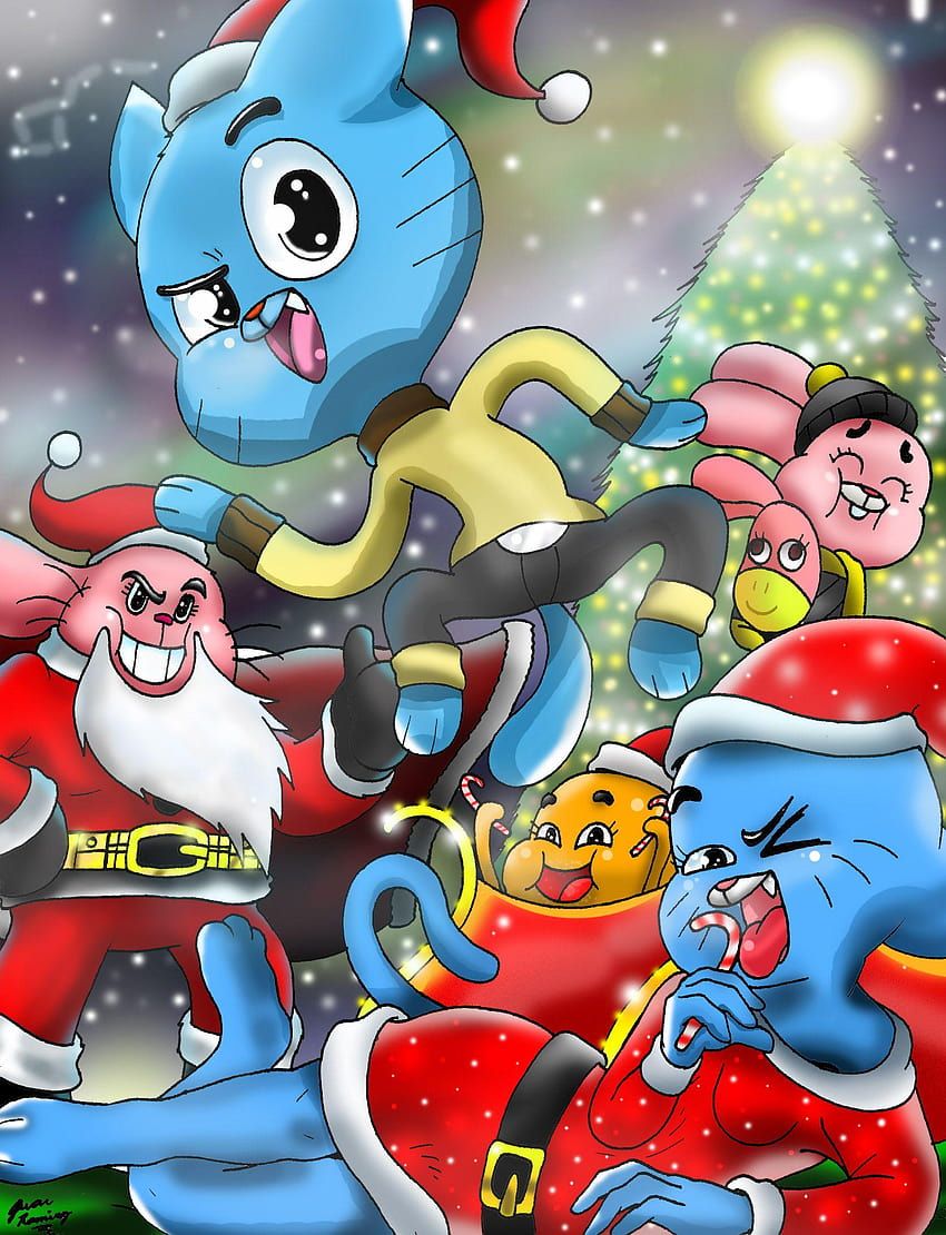 Gumball Watterson, Die fantastische Welt von Gumball, Weihnachten, Weihnachtsmann, Chaos, Hochformat, Tablet-Hintergrund