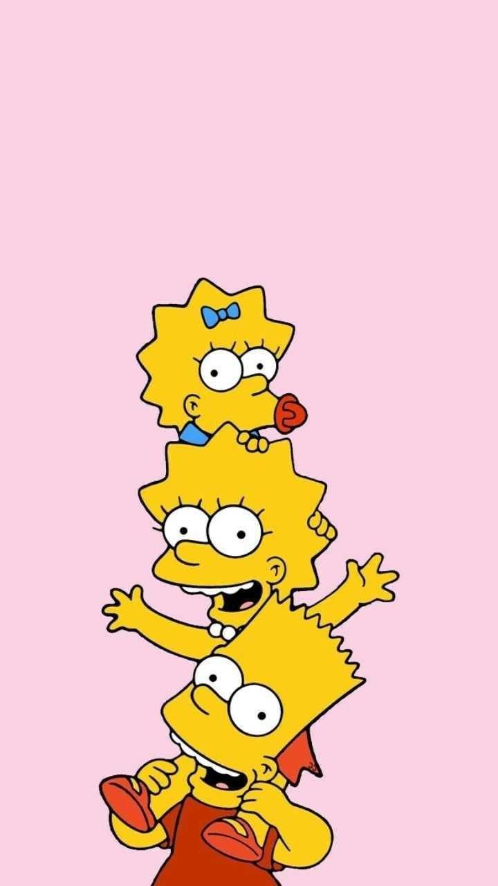 Maggie Simpson, Lisa Simpson, Bart Simpson, Geschwister, Rosa, HD, Handy-Hintergrundbild