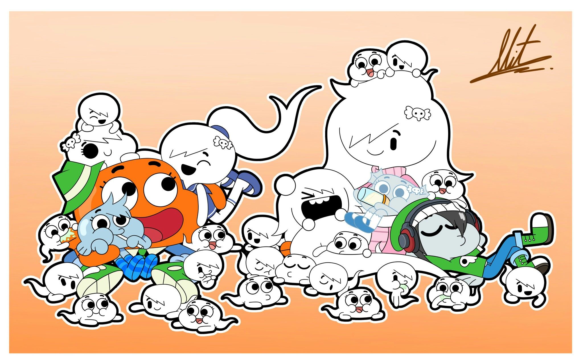 Gumball Watterson, Darwin Watterson, Carrie Krueger, Fan-Art, Gruppenbild, Gespenster, Full-HD-Hintergrundbild