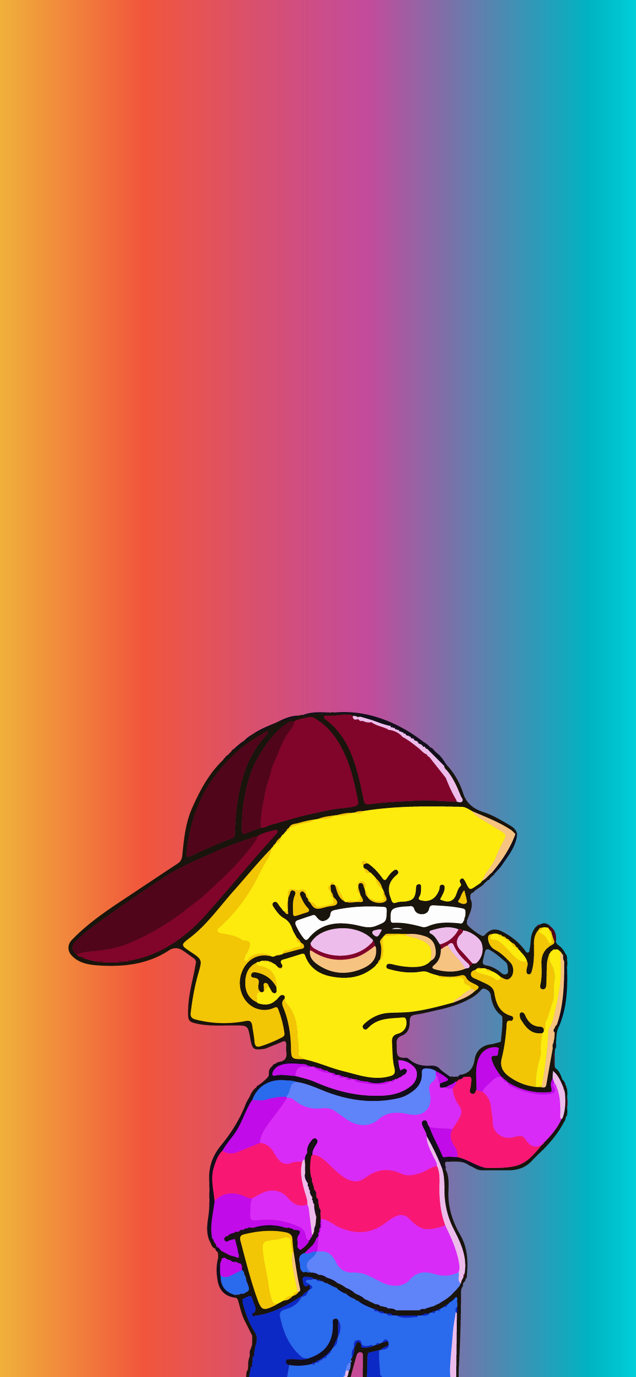Lisa Simpson, Farbverlauf, Basecap, Regenbogen, Full HD, Handy-Hintergrund im Hochformat