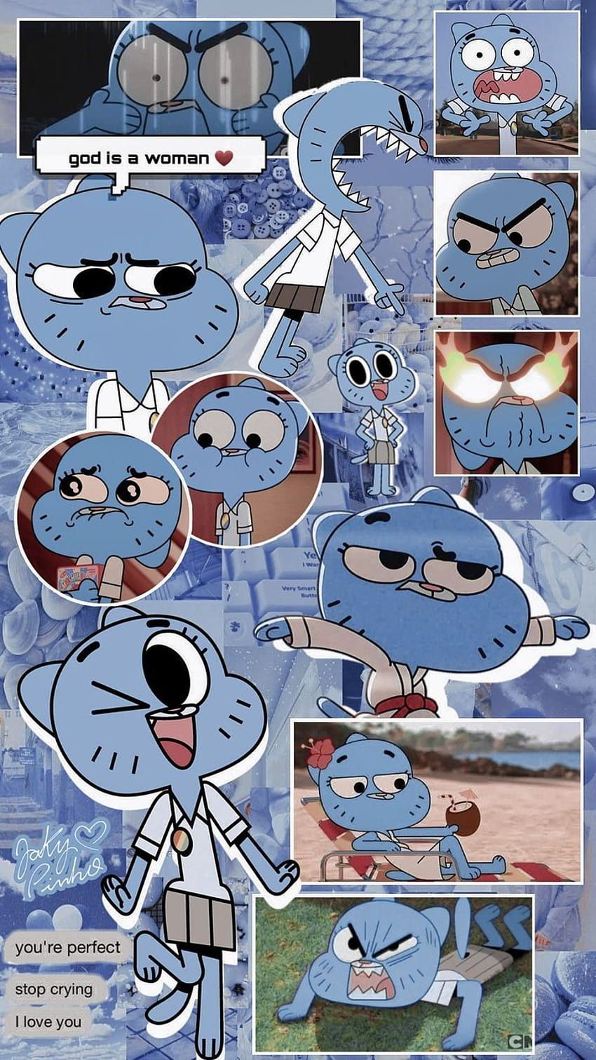 Gumball Watterson, Collage, Blau, Comic, Hochformat, HD, Hintergrundbild fürs Handy