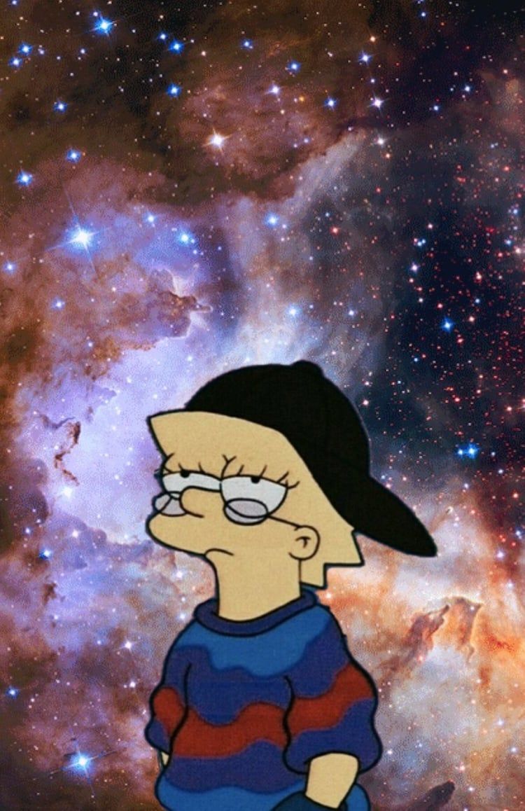 Lisa Simpson, Weltraum, Nebel, Basecap, Hochformat, Hintergrundbild fürs Smartphone
