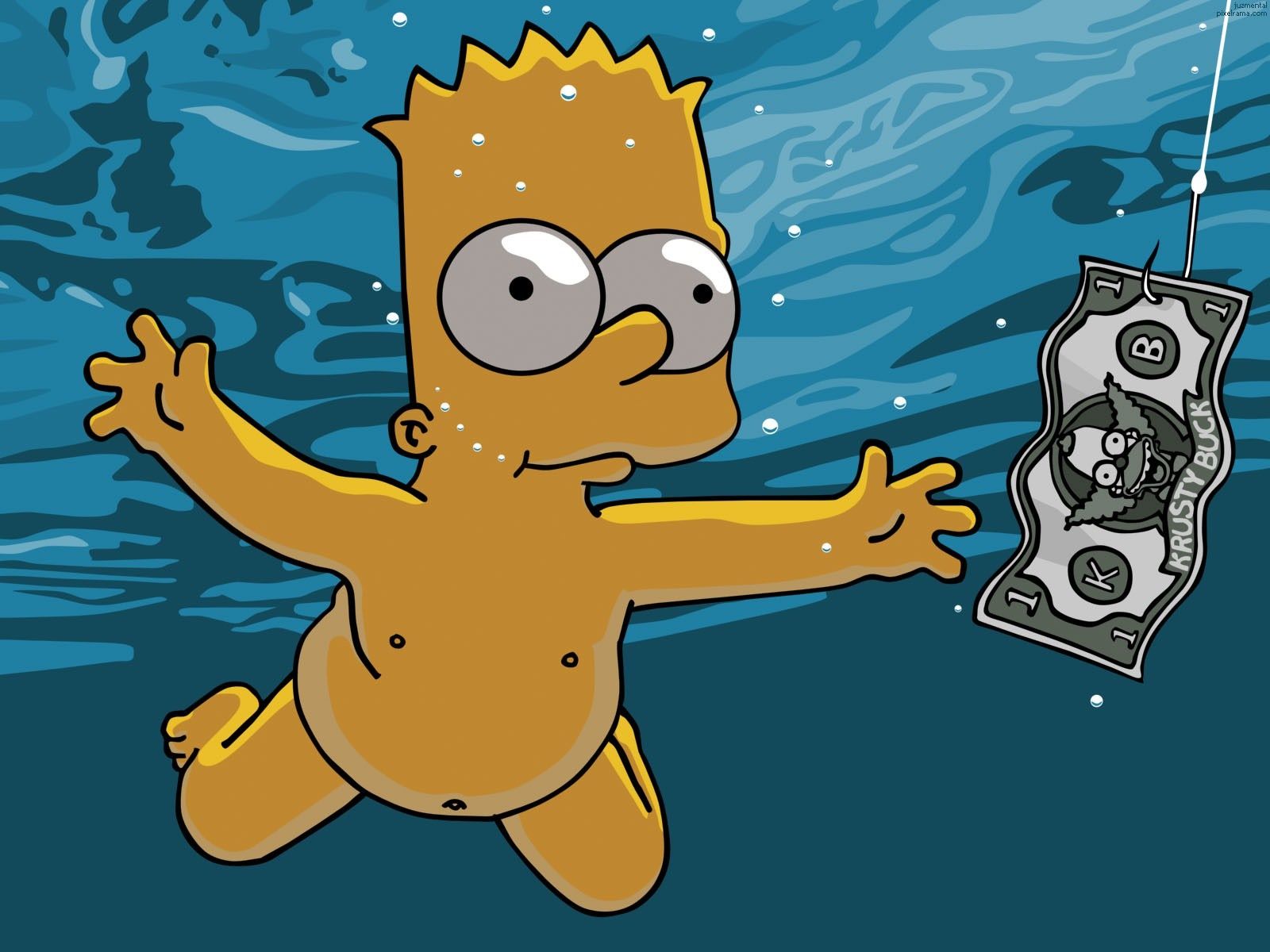 Bart Simpson, Nevermind, Nirvana, Unterwasser, Parodie, Hintergrundbild für iPad und Tablet