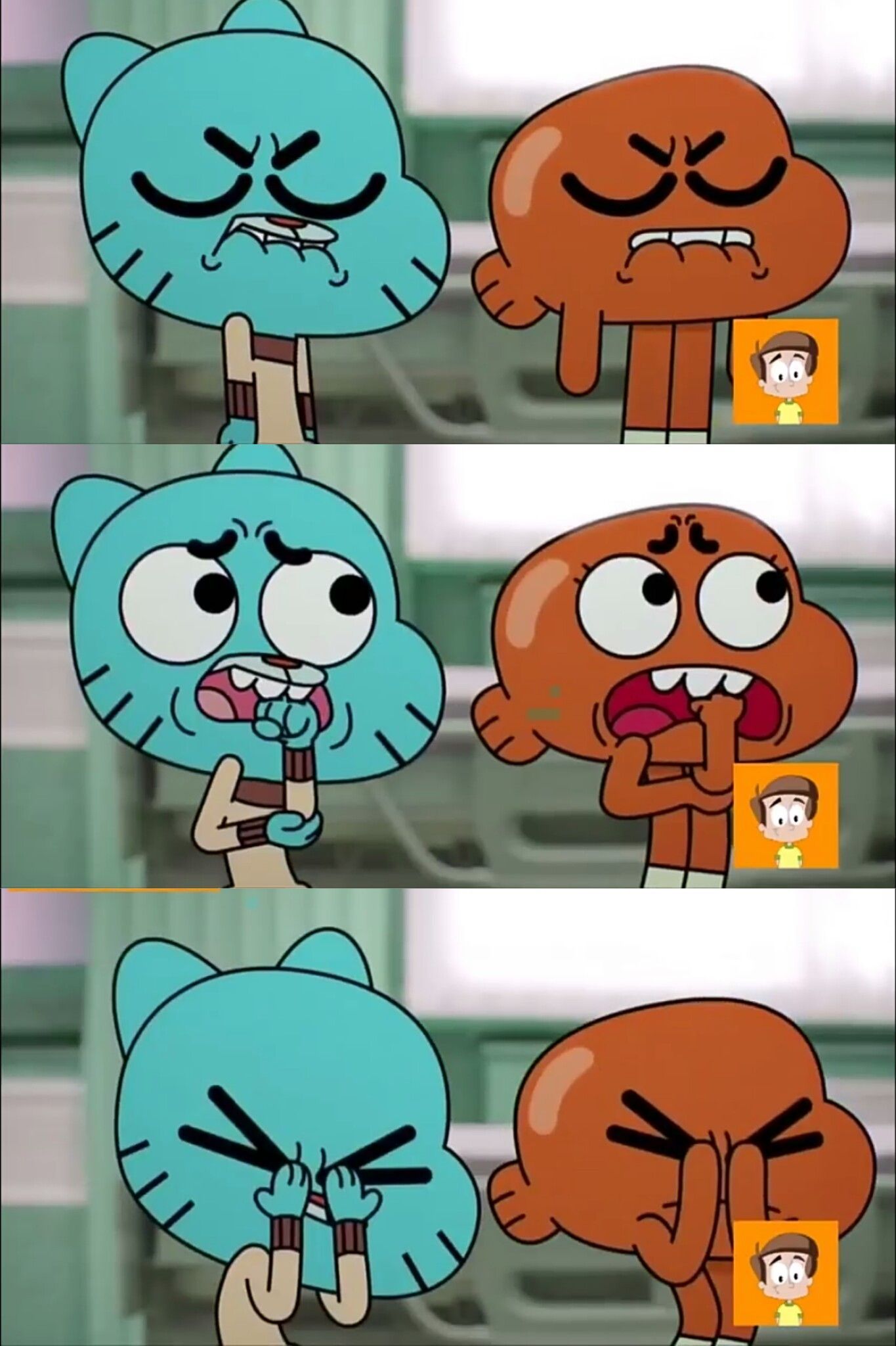 Gumball Watterson, Darwin Watterson, Meme, Gesichtsausdrücke, Comic-Panels, Full HD, Handy-Hintergrund