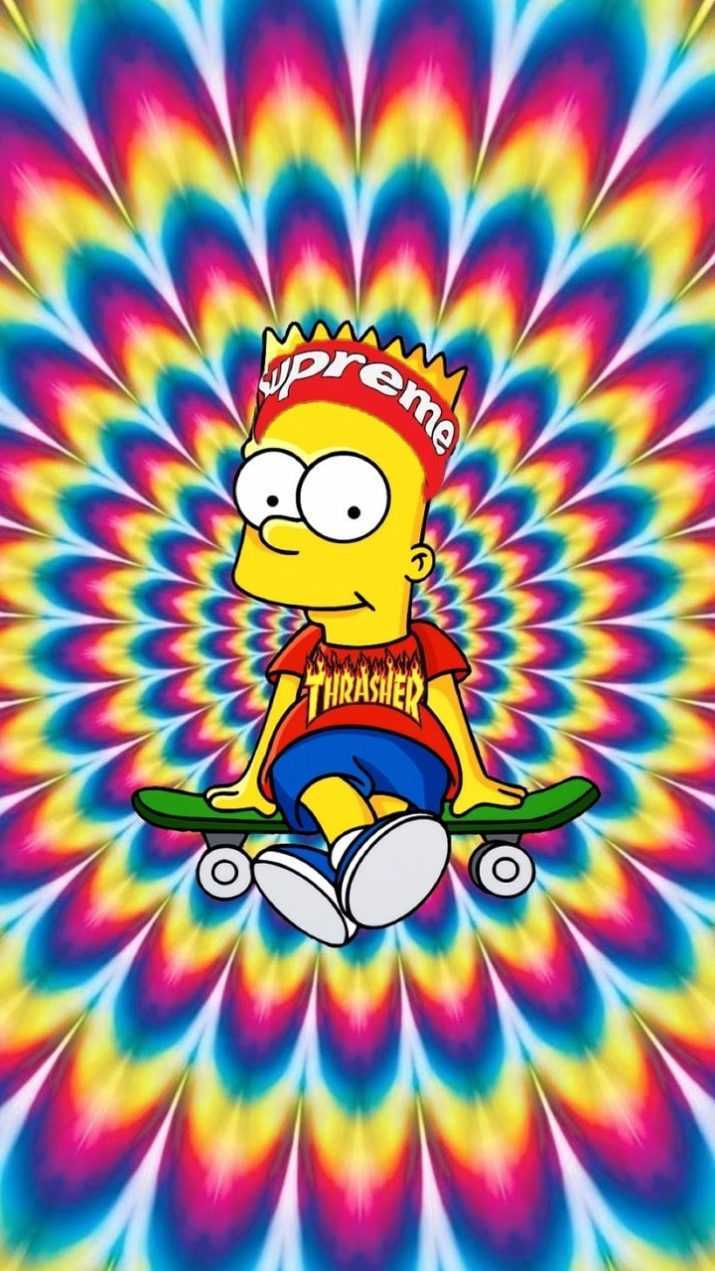 Bart Simpson, Psychedelisch, Spirale, Regenbogenfarben, Hochformat, Hintergrundbild fürs Smartphone