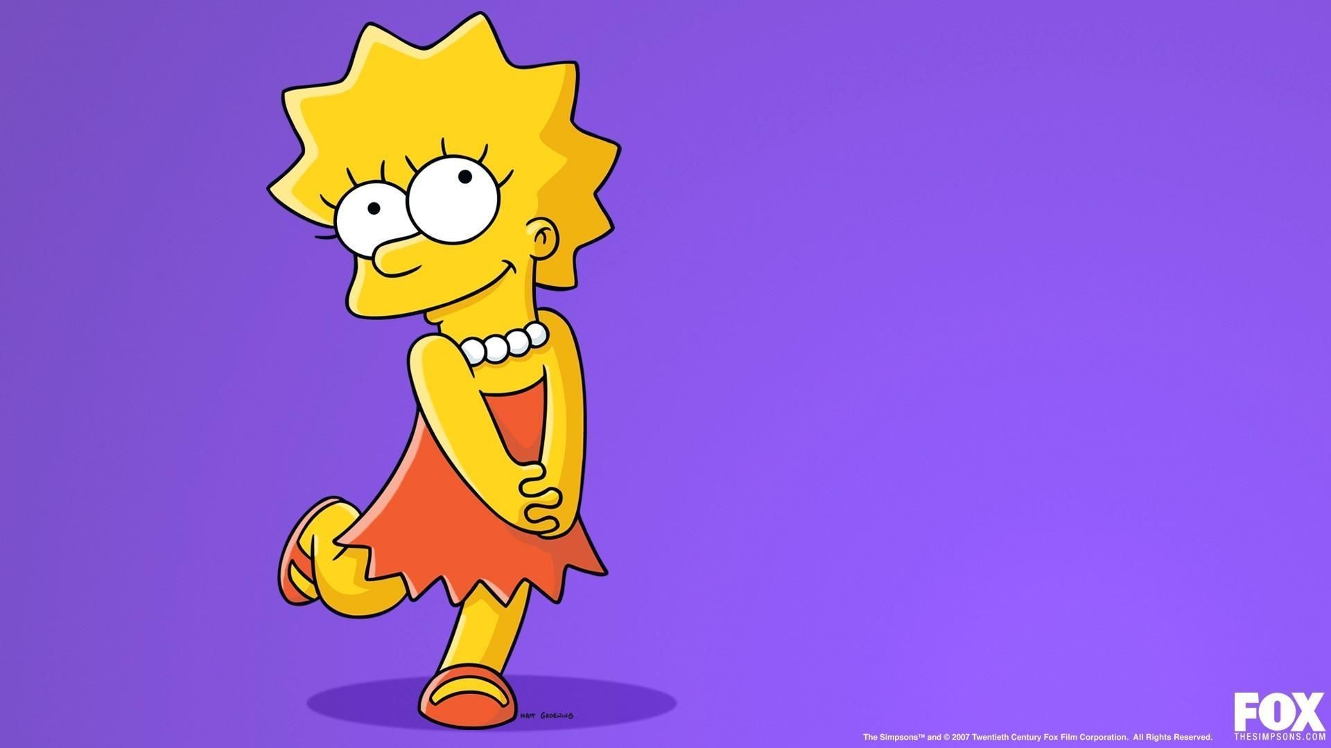 Lisa Simpson, Lila Hintergrund, Fox, Schüchtern, Full HD Wallpaper