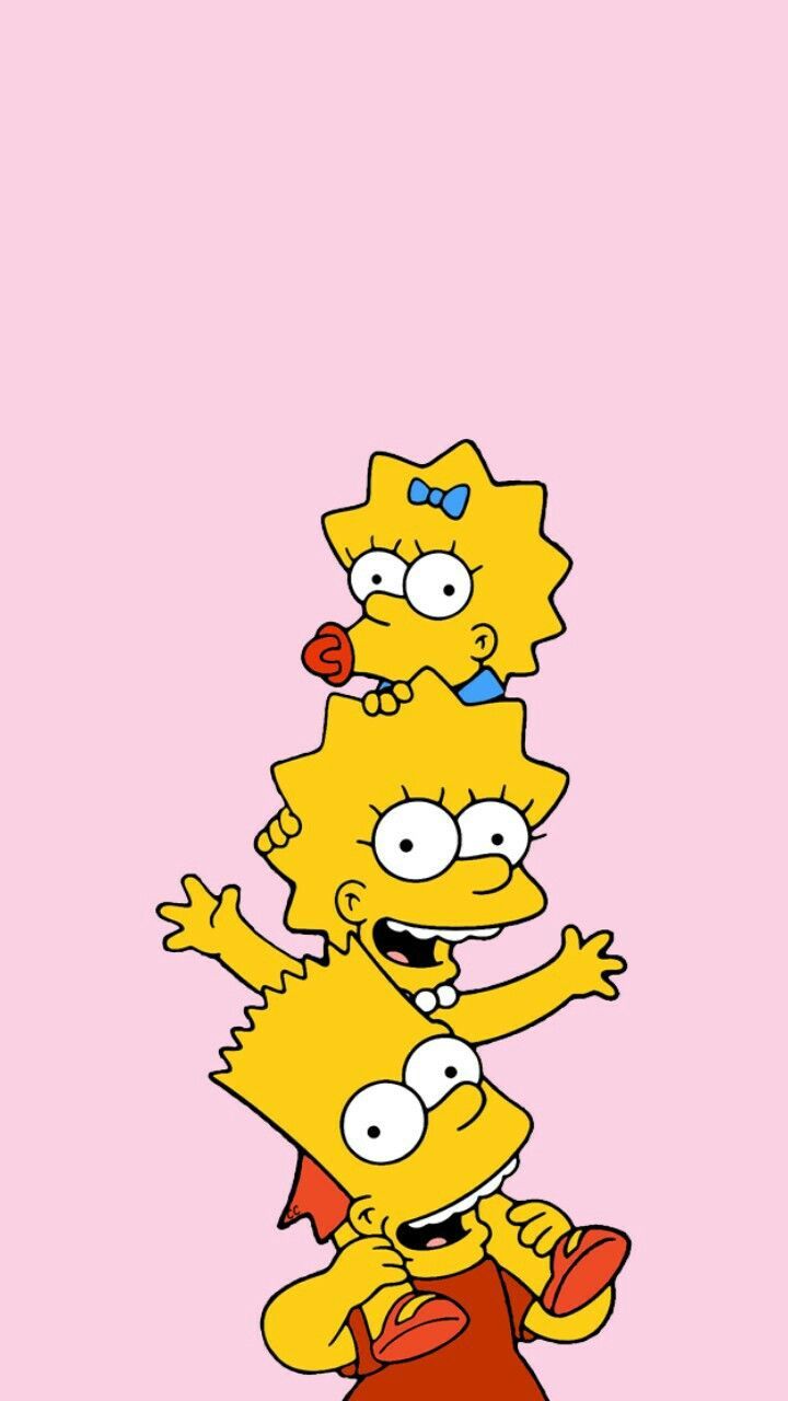 Maggie Simpson, Lisa Simpson, Bart Simpson, Geschwister, Pastellrosa, HD, Handy-Hintergrund