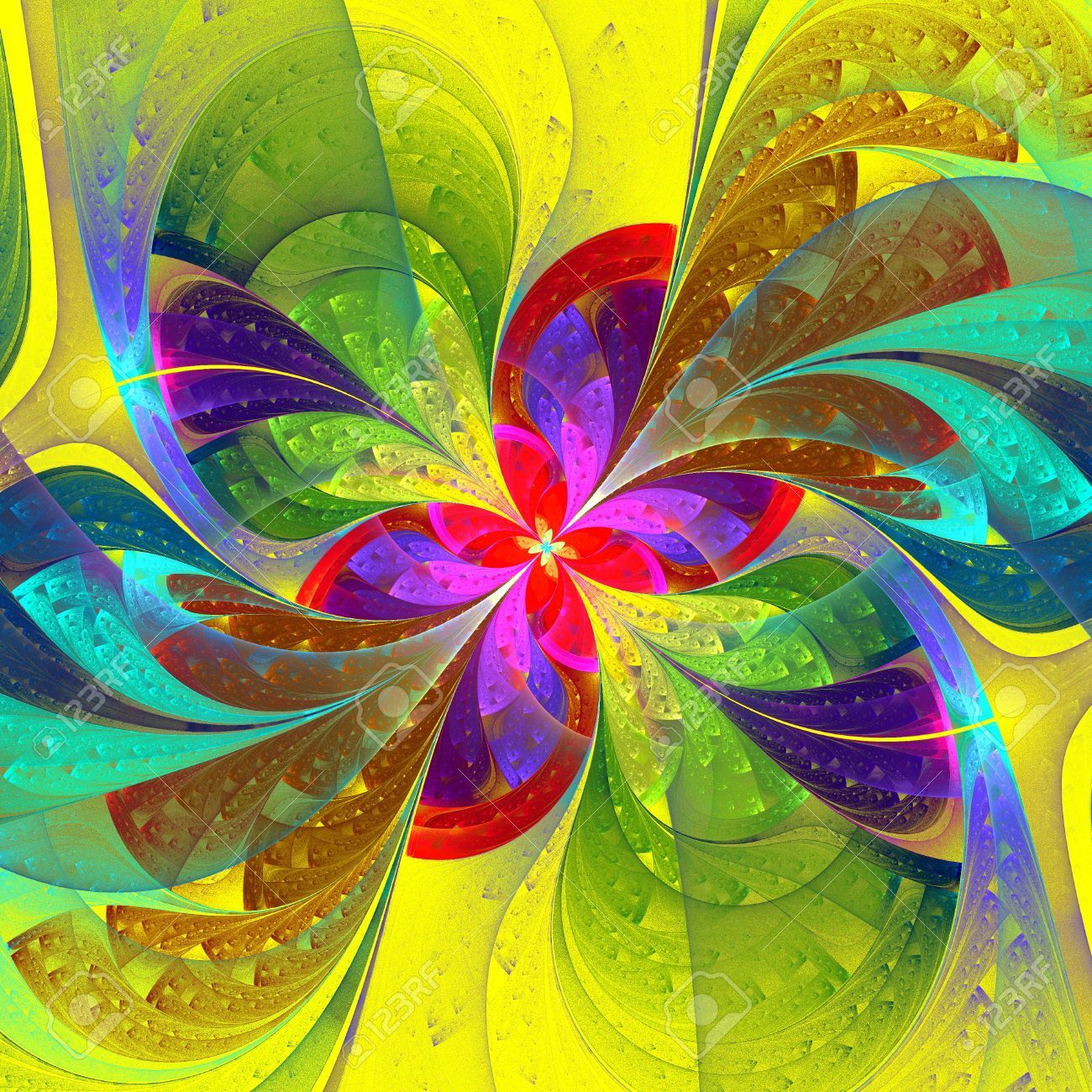 Fraktal, Blütenform, Kaleidoskop, Bunt, Gelb, Digitale Kunst, HD, iPad-Hintergrundbild