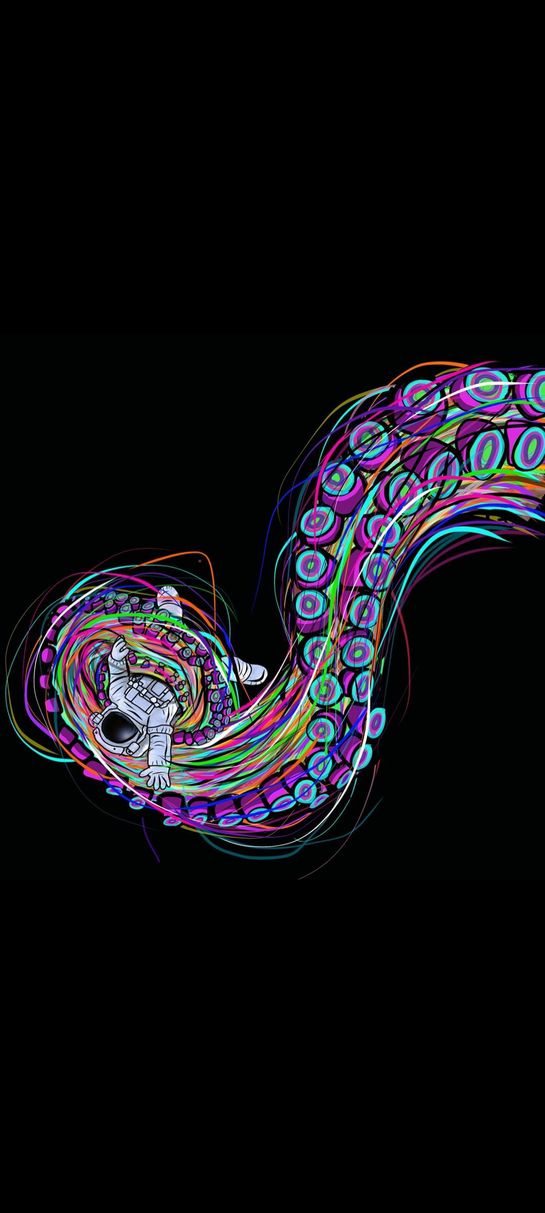 Spirale, Fraktale Ranke, Schwarzer Hintergrund, Ornament, Bunt, Sperrbildschirm fürs iPhone