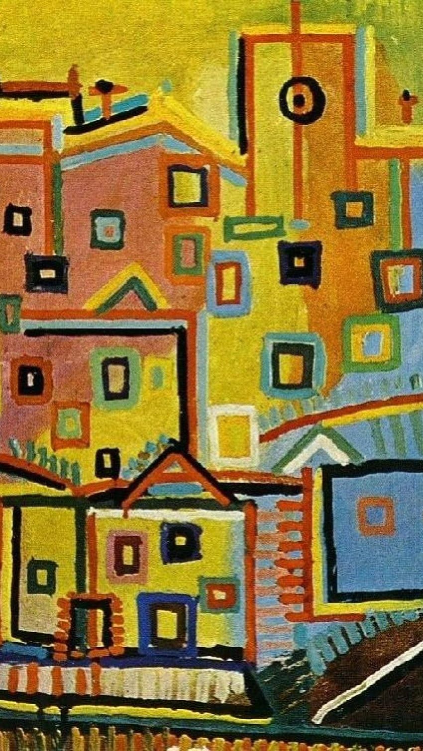 Pablo Picasso, Kubistische Stadt, Häuser, Gelb, Abstrakte Kunst, HD, iPhone-Hintergrundbild