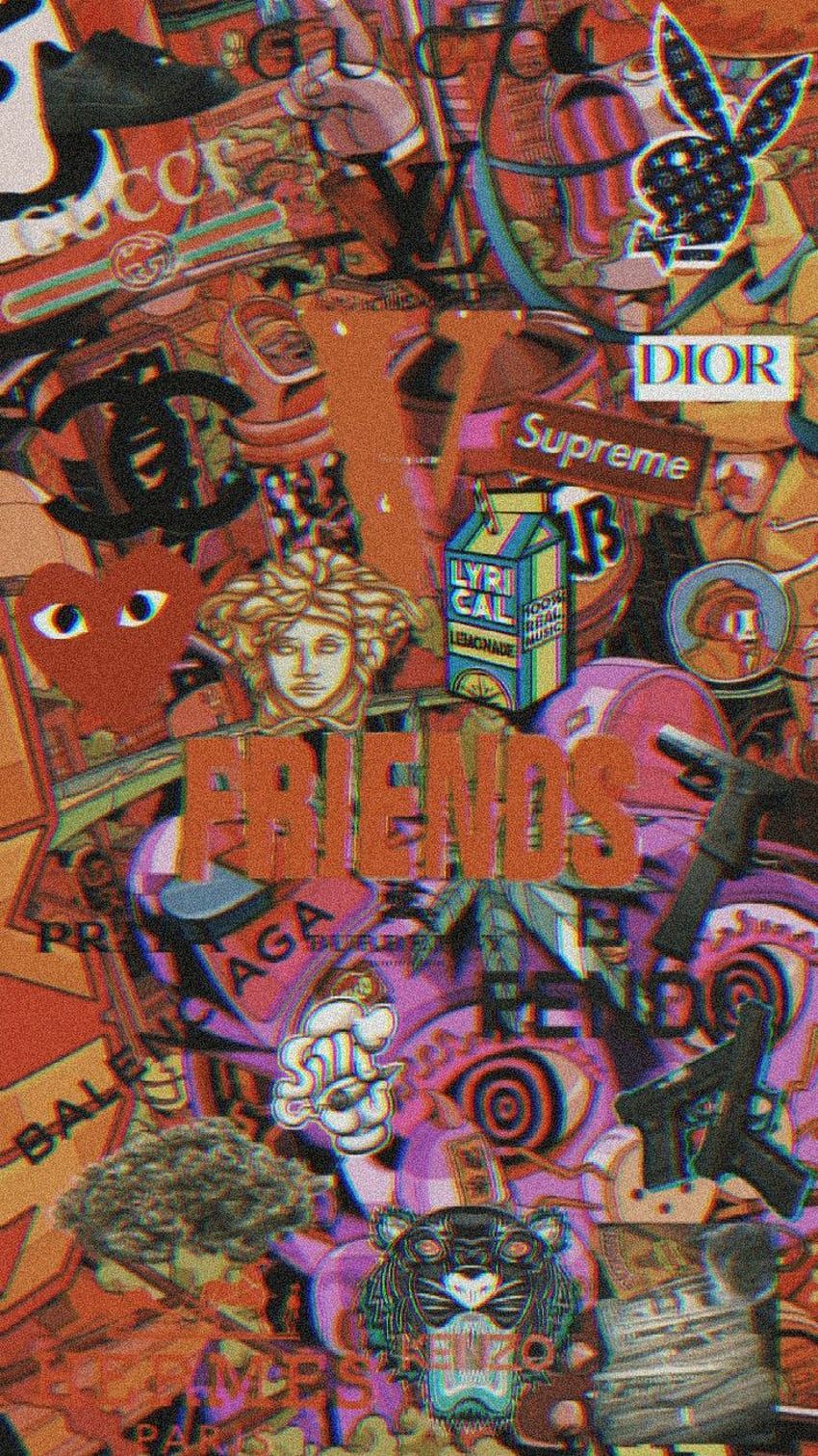 Aufkleber-Collage, Orange, Comicfiguren, Doodle-Kunst, Dior, HD, Handy-Hintergrund