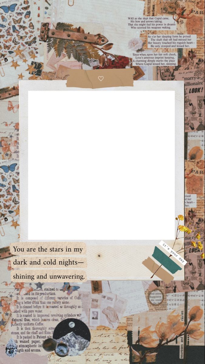 Collage, Polaroid-Rahmen, Vintage, Beige Töne, Zitate, Ästhetik, Hintergrundbild fürs Handy