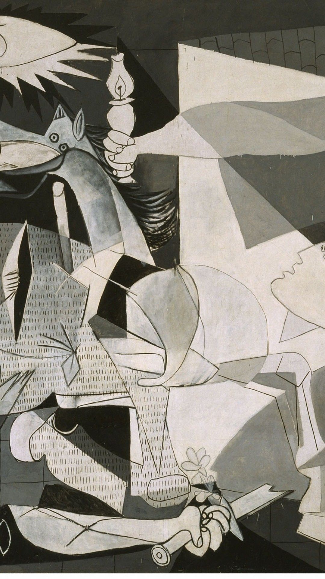 Guernica, Pablo Picasso, Kubismus, Schwarz-Weiß, Ausschnitt, Full HD, Handy-Hintergrund