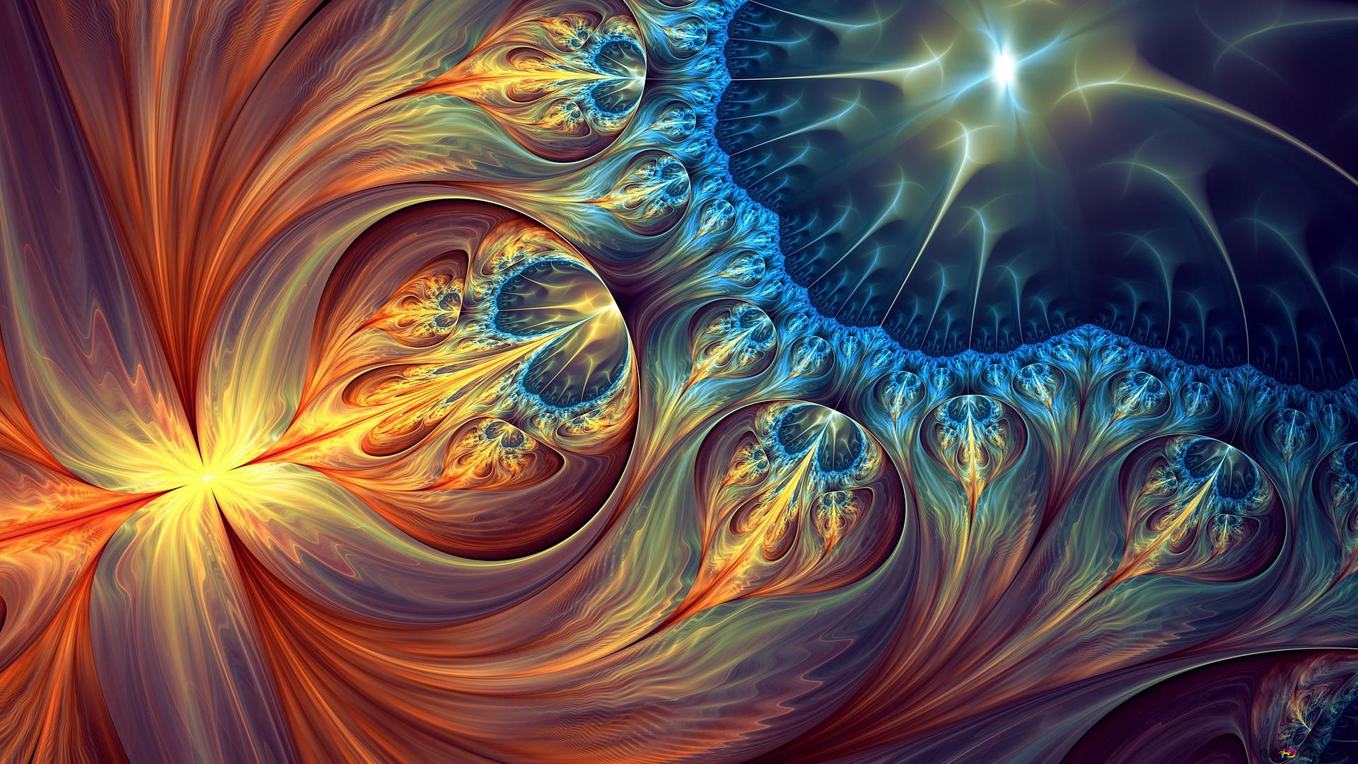 Fraktal, Spiralen, Orange und Blau, Feuerwirbel, Digitale Kunst, Full HD, Windows-Hintergrundbild
