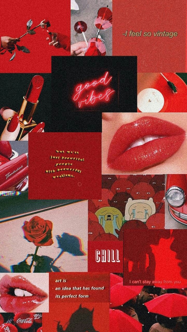 Collage, Rote Lippen, Rosen, Rot, Ästhetik, HD, Handy-Hintergrund im Hochformat