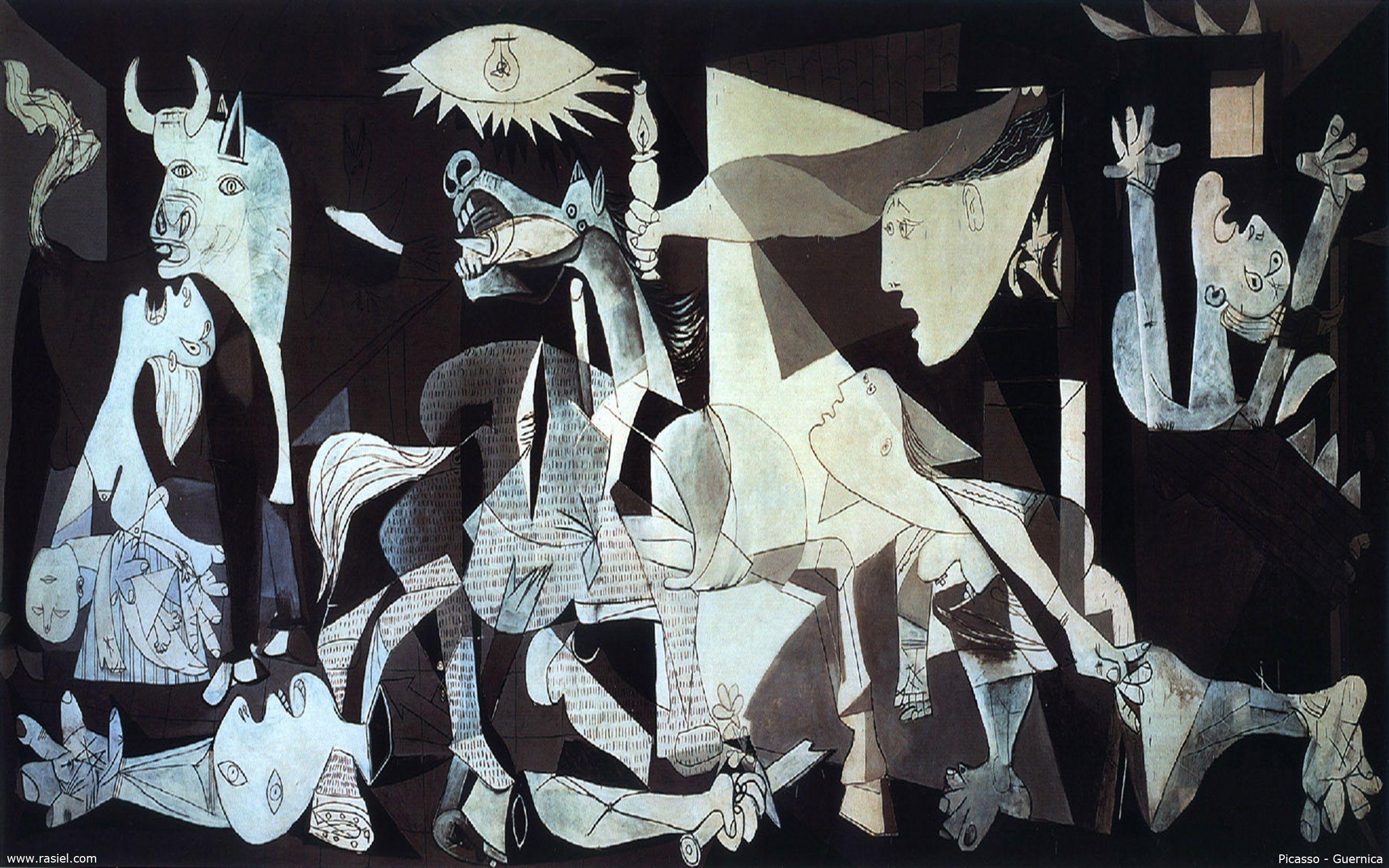 Guernica, Pablo Picasso, Spanischer Bürgerkrieg, Kubismus, Schwarz-Weiß, Wandgemälde, 2K-PC-Hintergrundbild