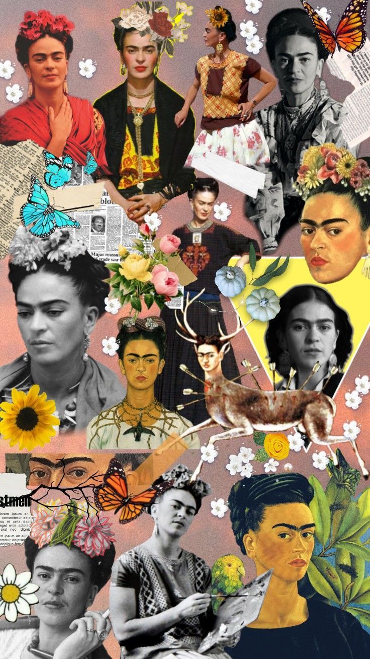 Frida Kahlo, Collage, Blumen, Fotos, Bunt, HD, Sperrbildschirm fürs iPhone