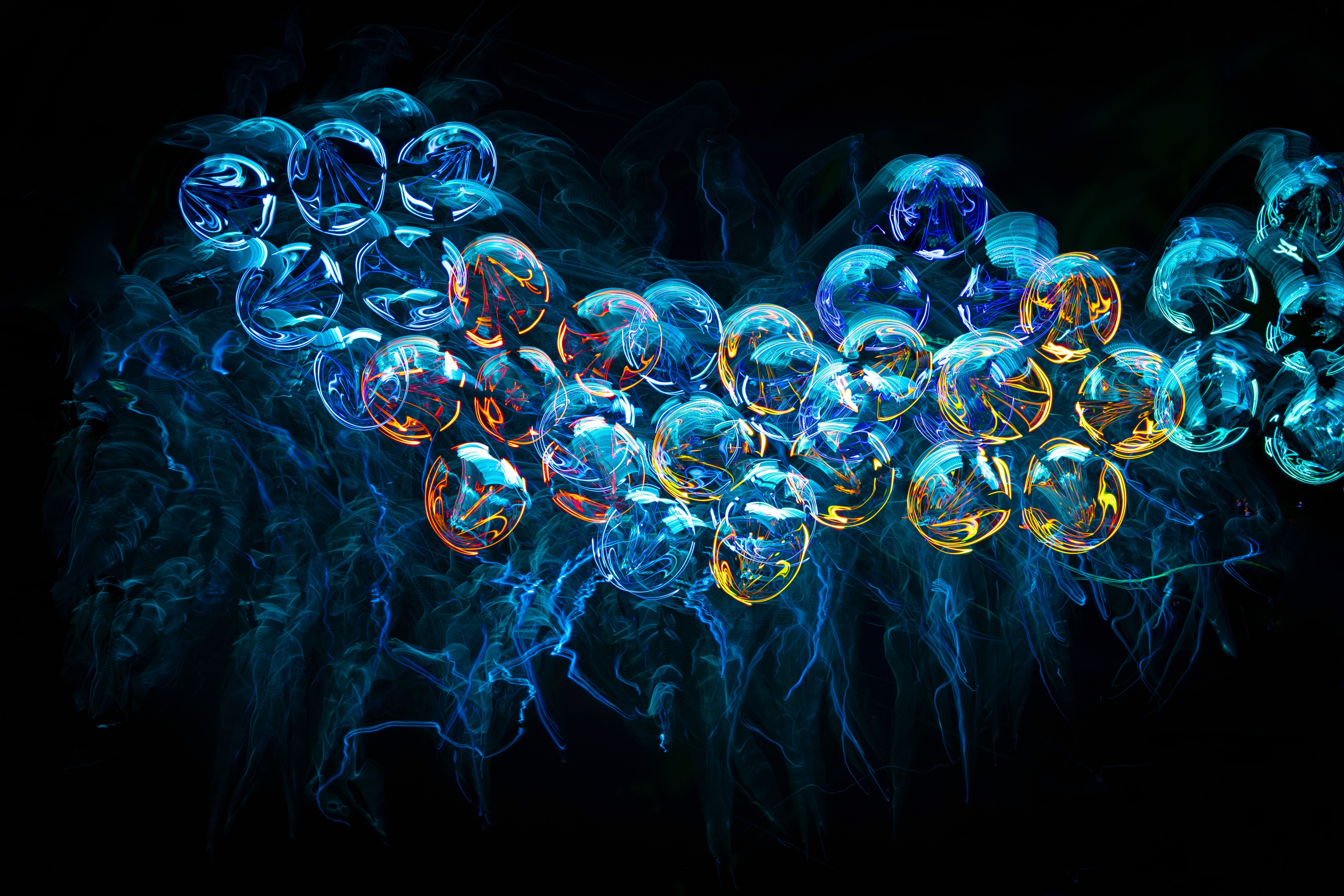Fraktale Kugeln, Blasen, Türkis, Schwarzer Hintergrund, 3D, 6K Wallpaper